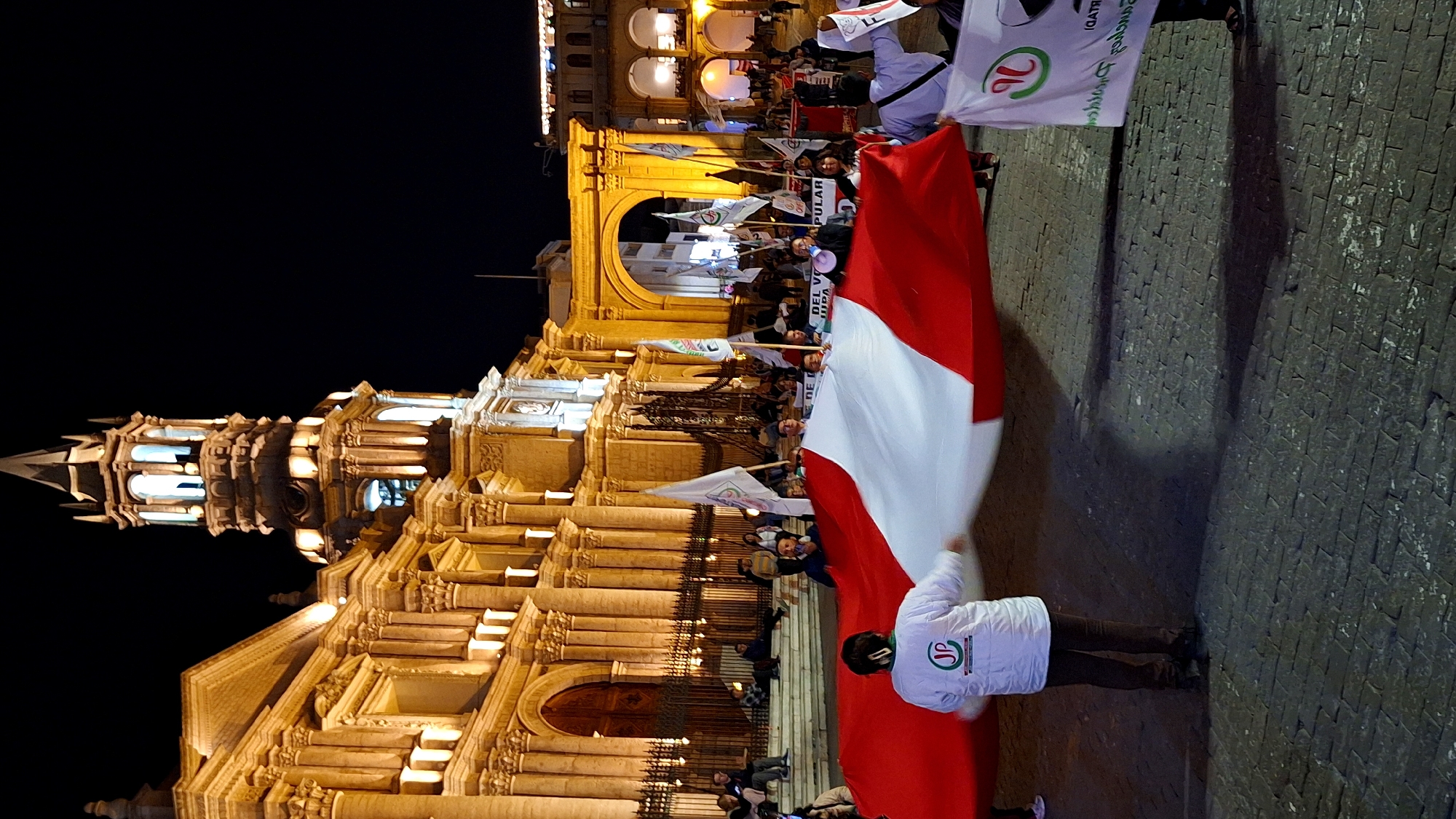 Political demonstration with riot police presence in Arequipa, Peru