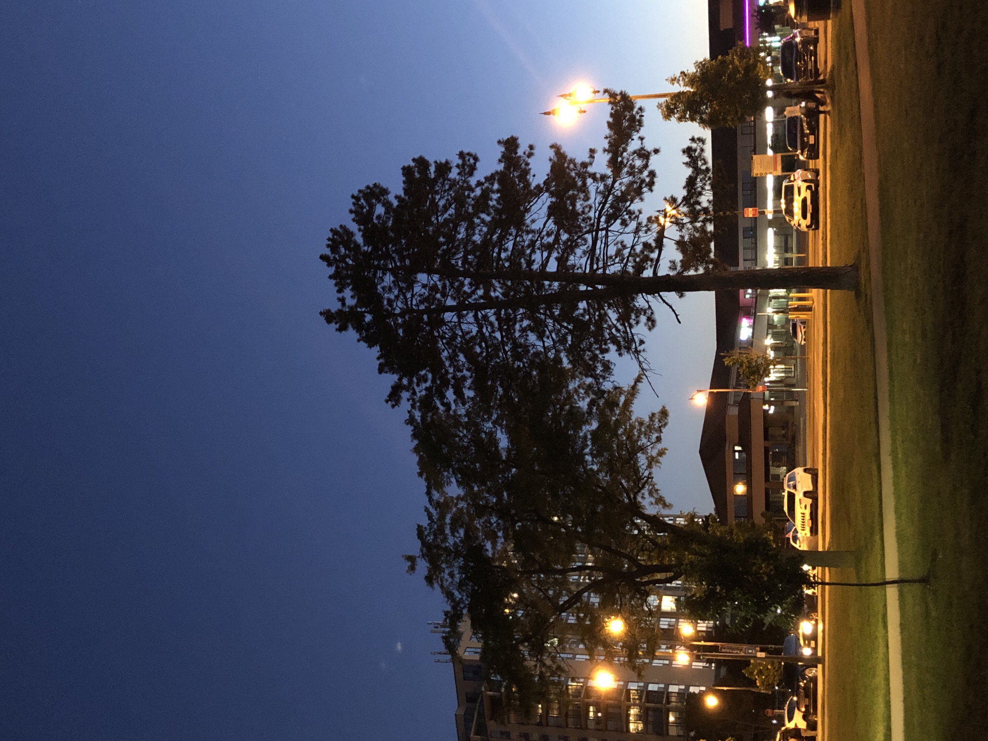 Barrie's waterfront and downtown at dusk