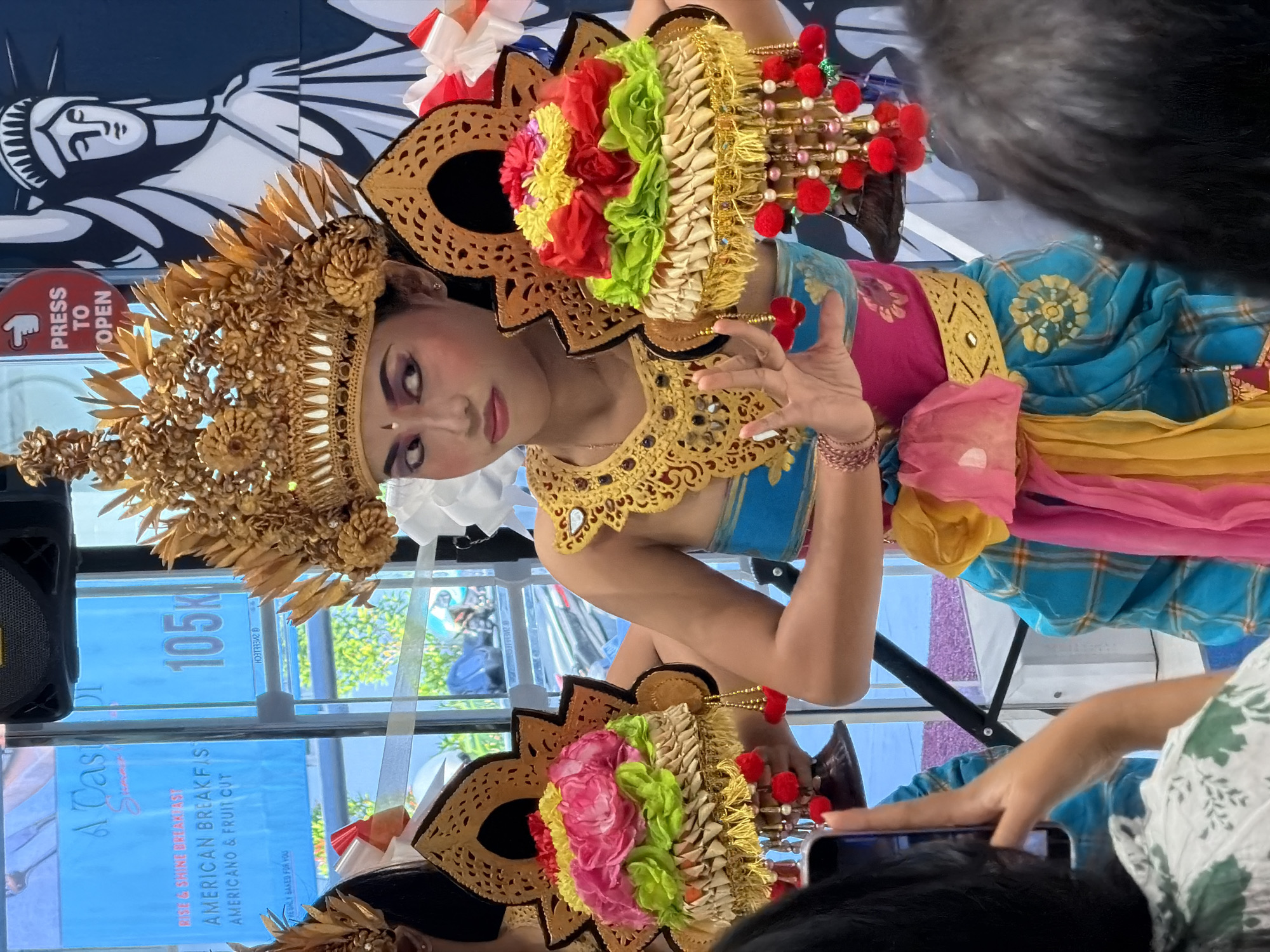 Traditional Balinese dance performance in North Kuta, with a seafood aside