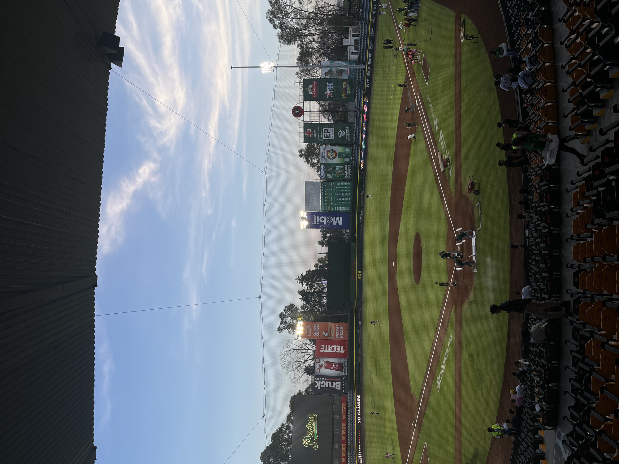 Baseball stadium view captured from upper stands in Puebla