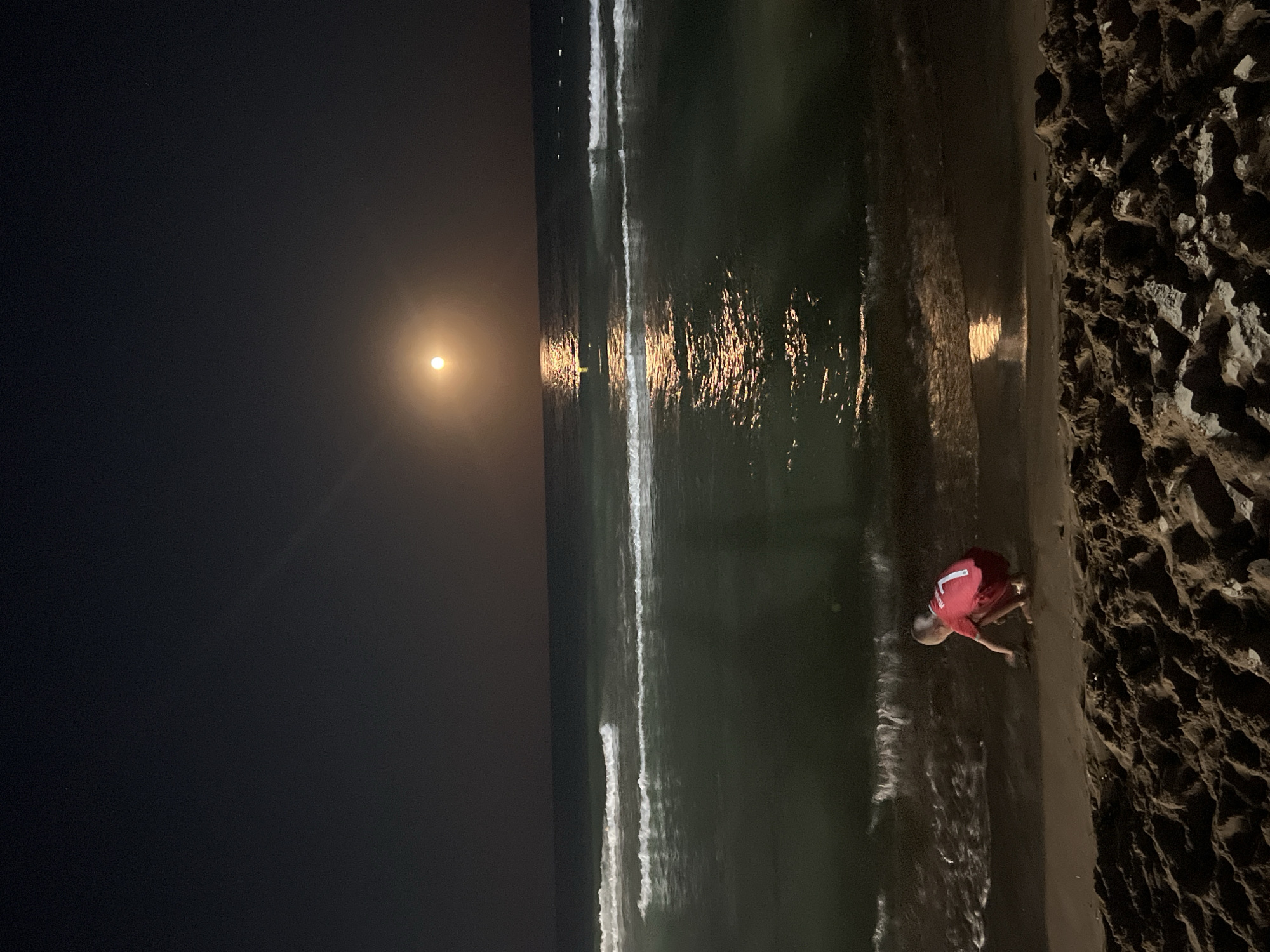 Full moon over Nesebar beach on a quiet July night