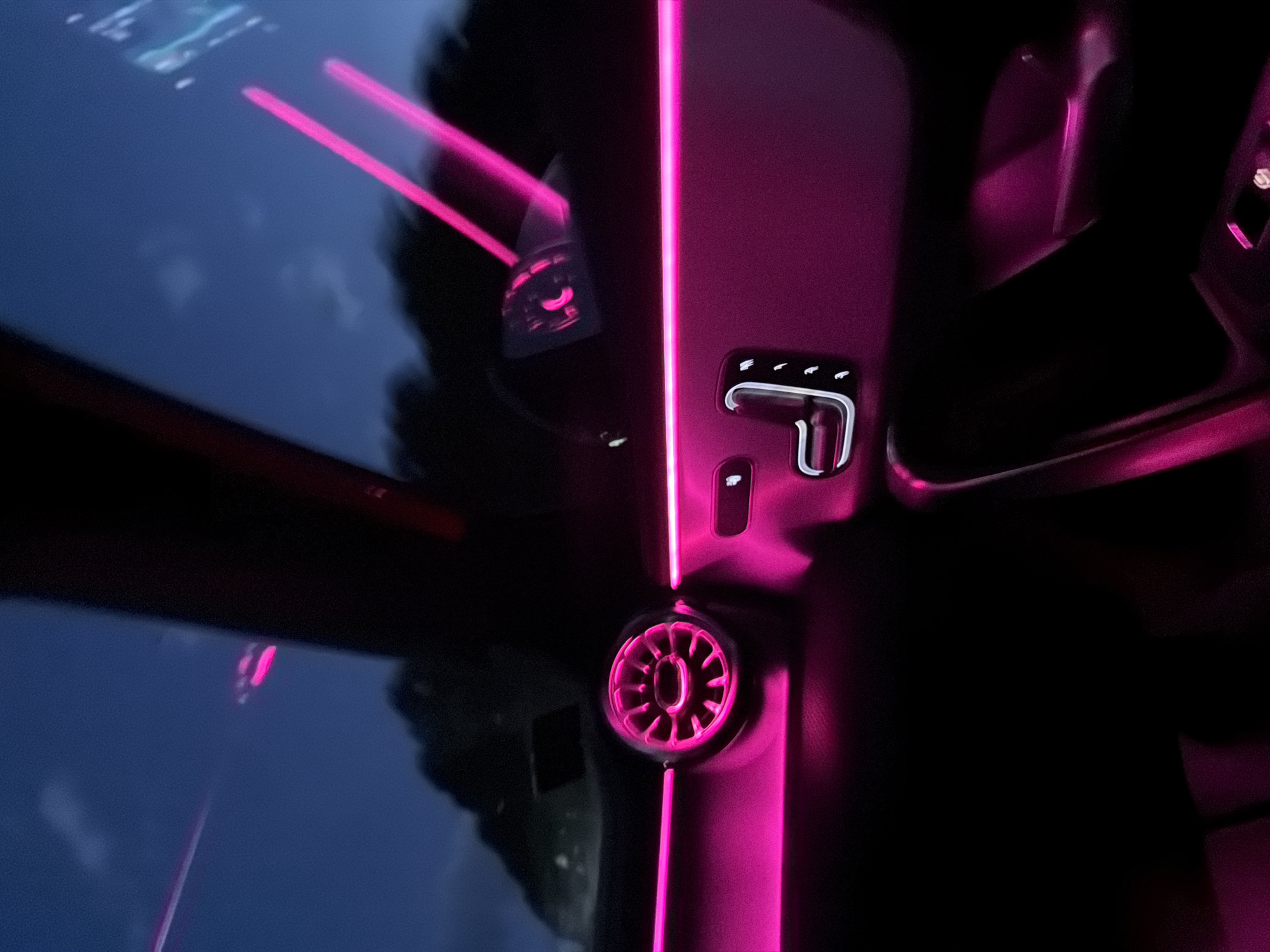 Car interior with pink ambient lighting observed in Srebarna