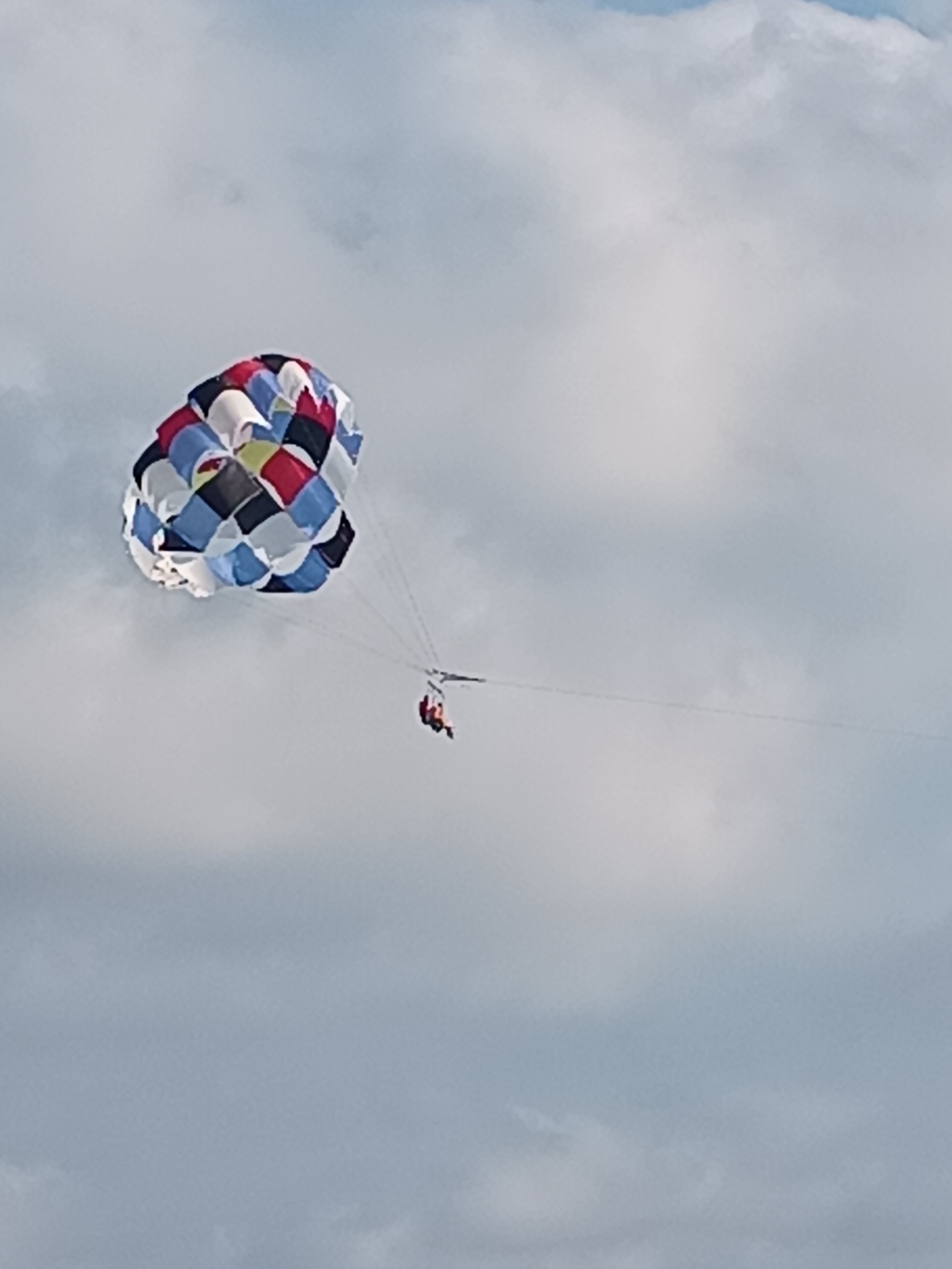 Parasailing over Manavgat under a colorful canopy