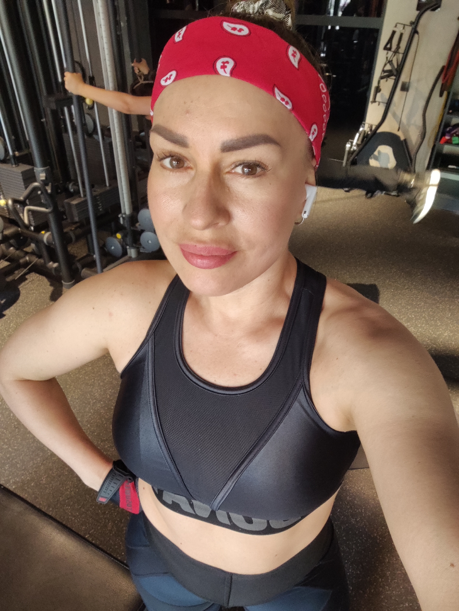 Post-workout selfies at an Almaty gym, June morning