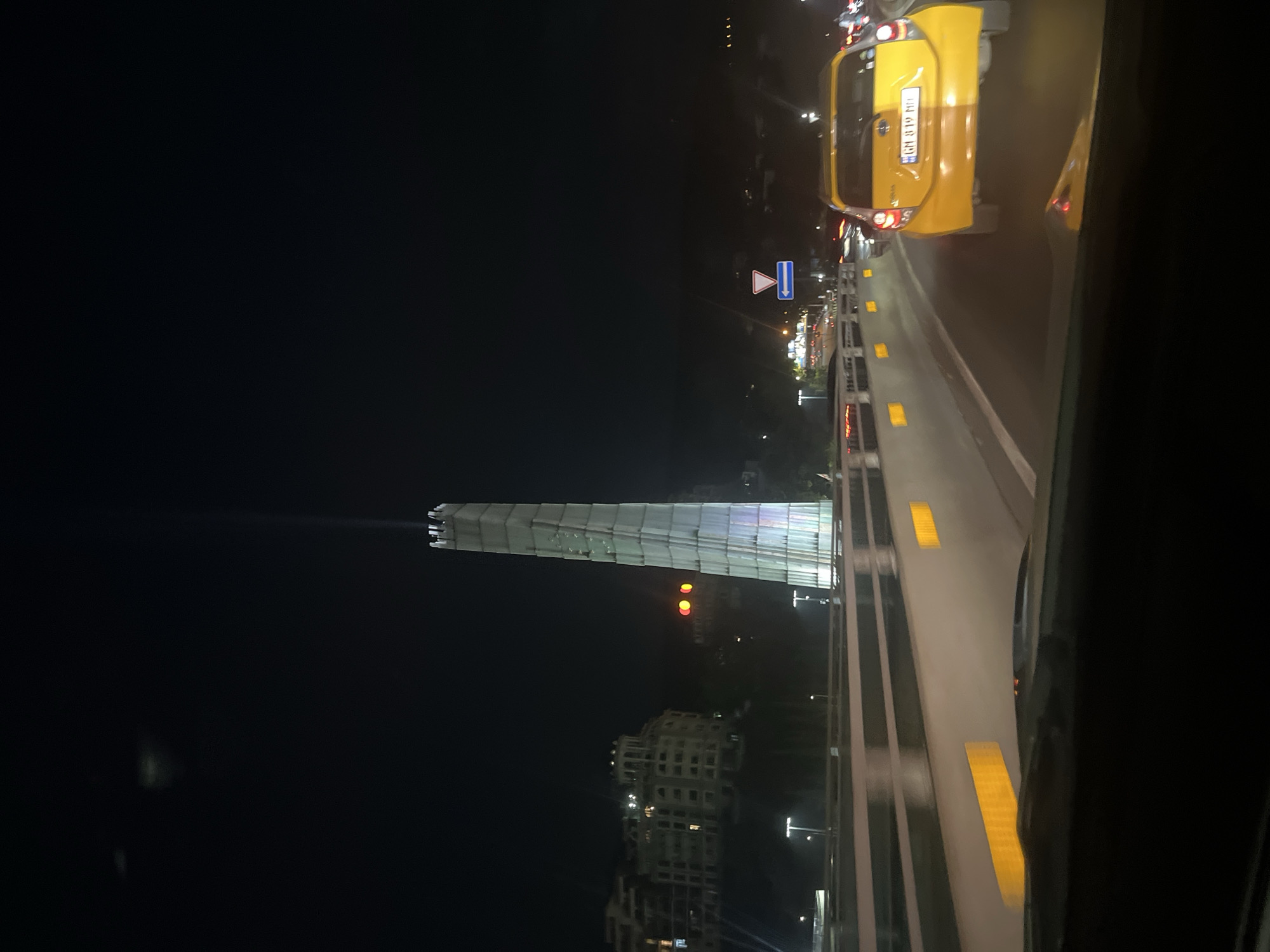 Driving through Tbilisi at night, fog and city lights