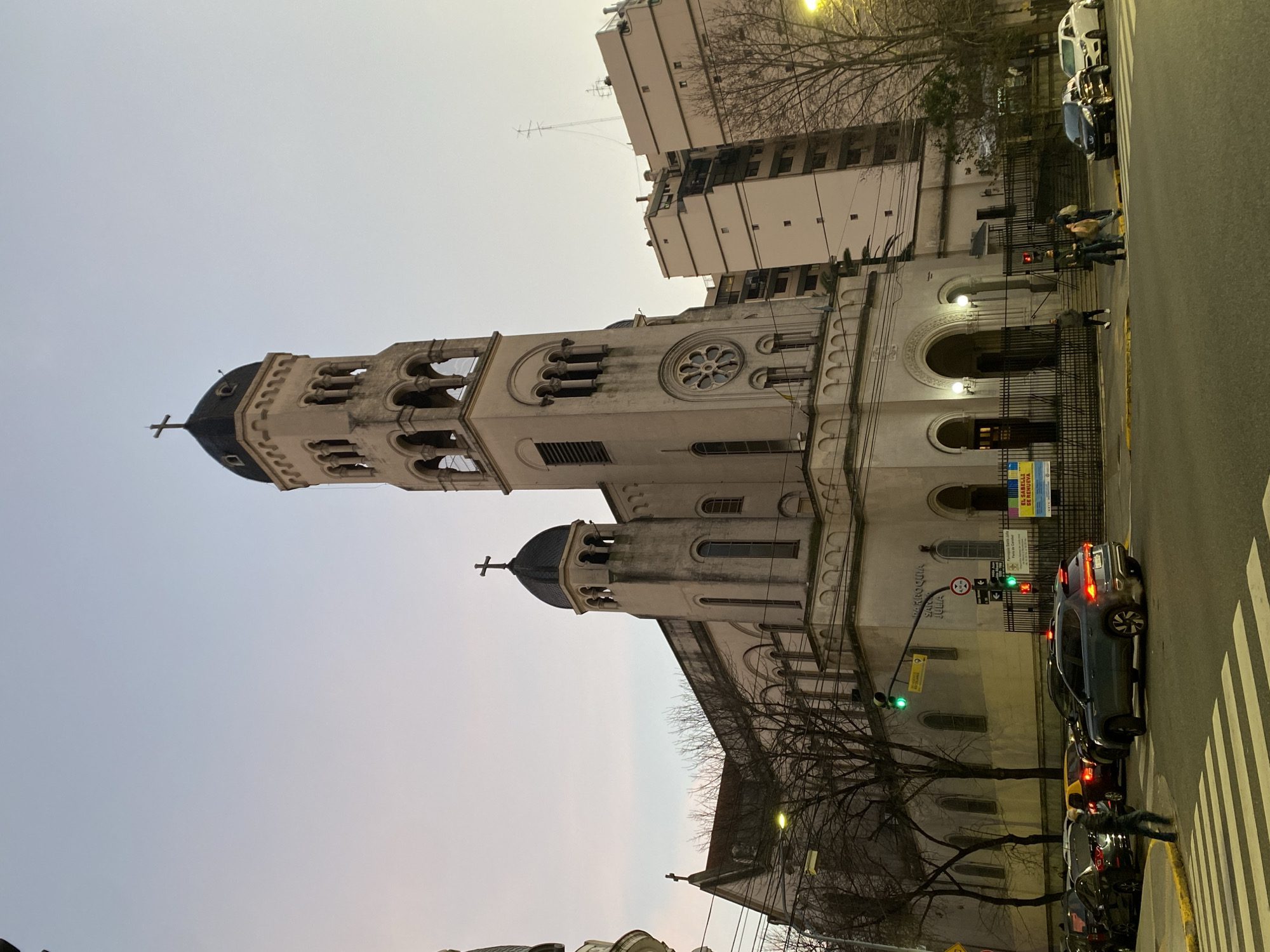 Ornate Buenos Aires church exterior at dusk