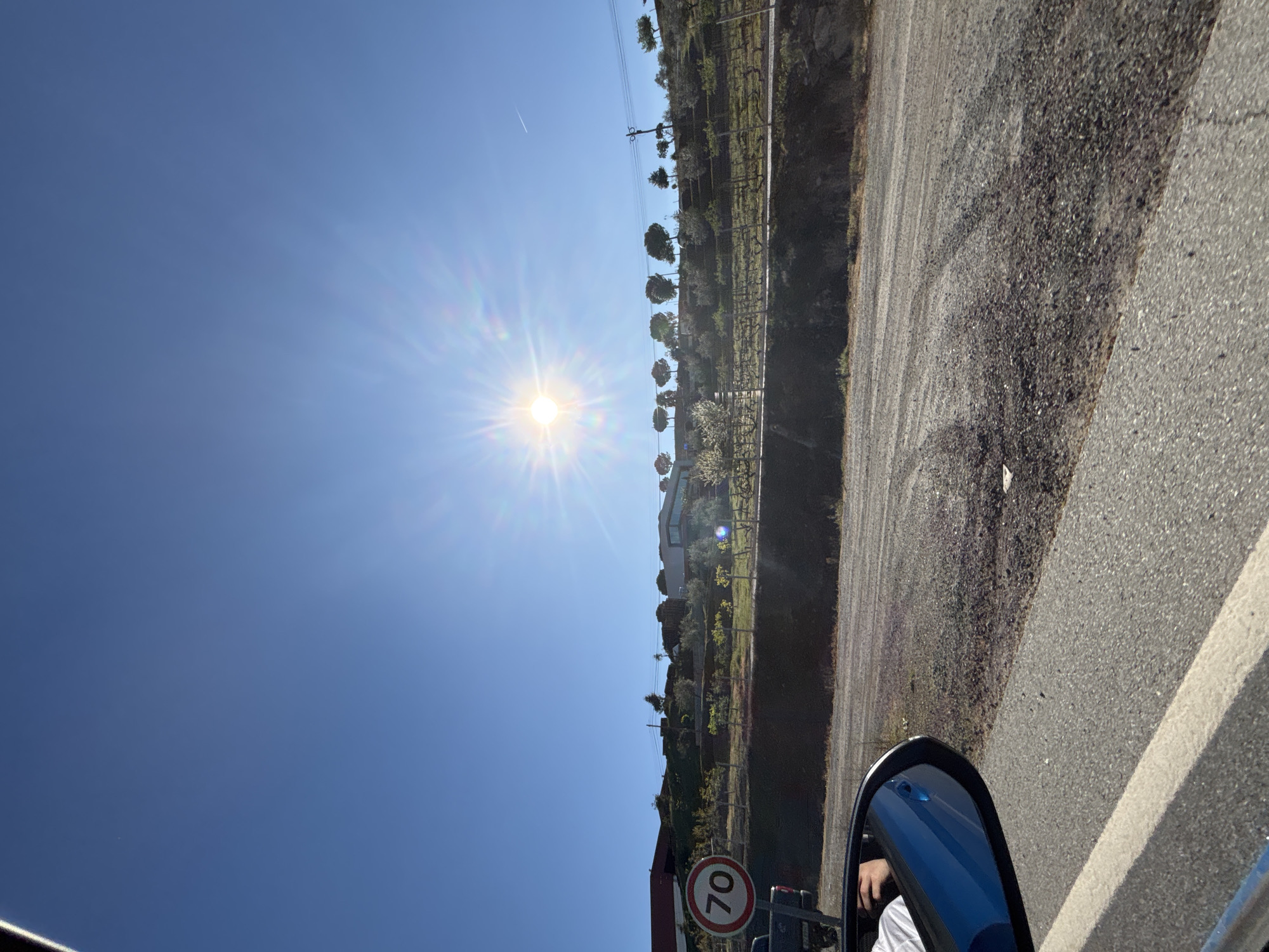 Vehicle passengers document rural roadside scenery in Mirandela, Portugal