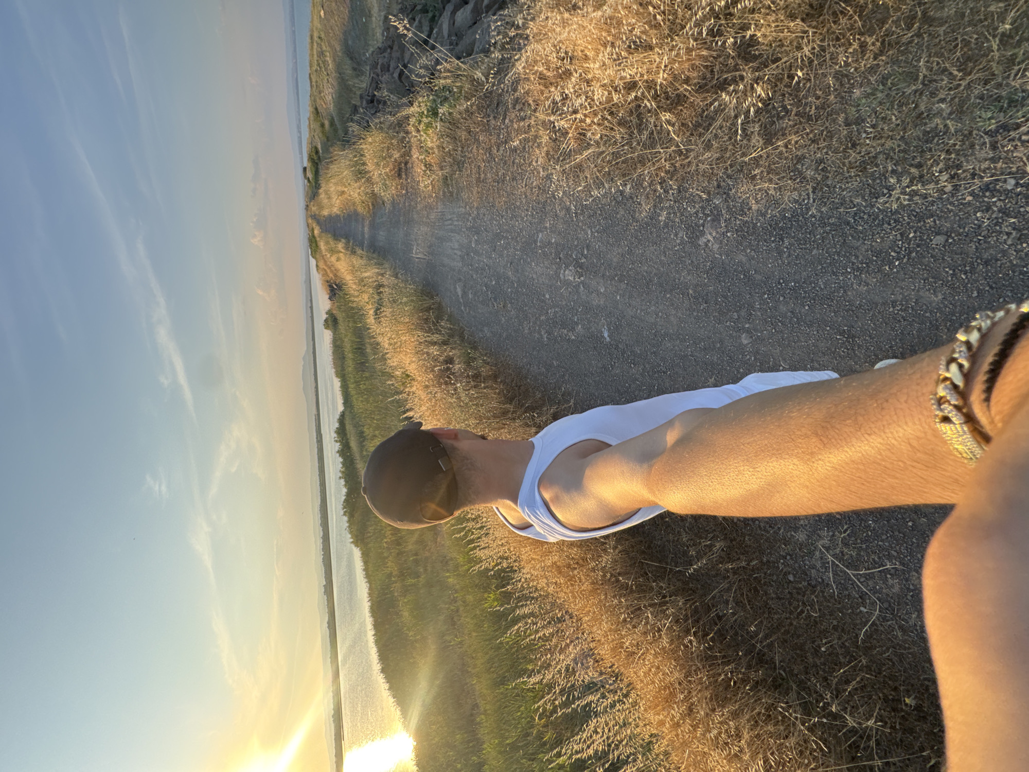 Golden hour walk along the edge of Pomorie Salt Lake