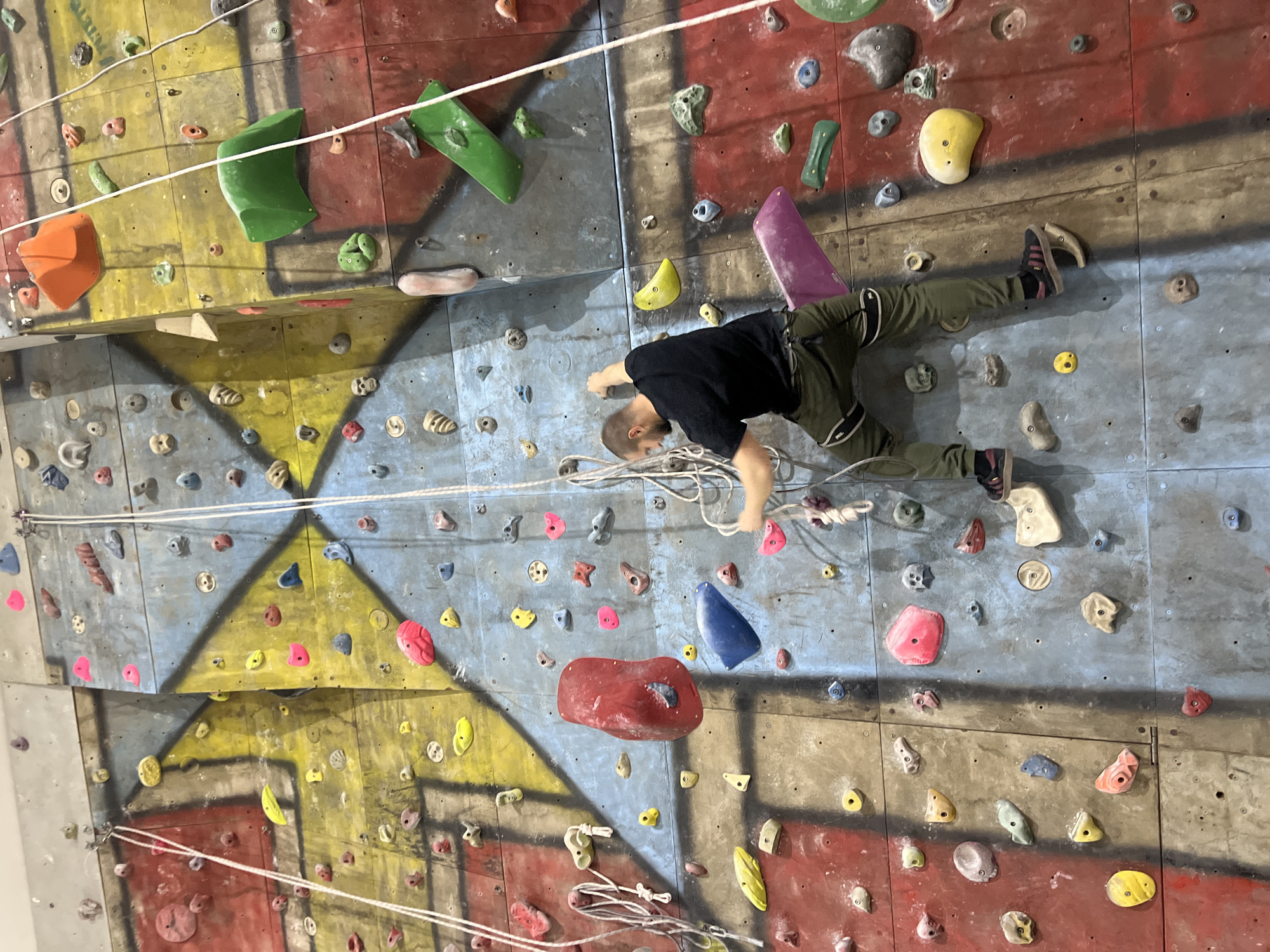 Indoor rock climbing session at gymnasium in Elena, Bulgaria