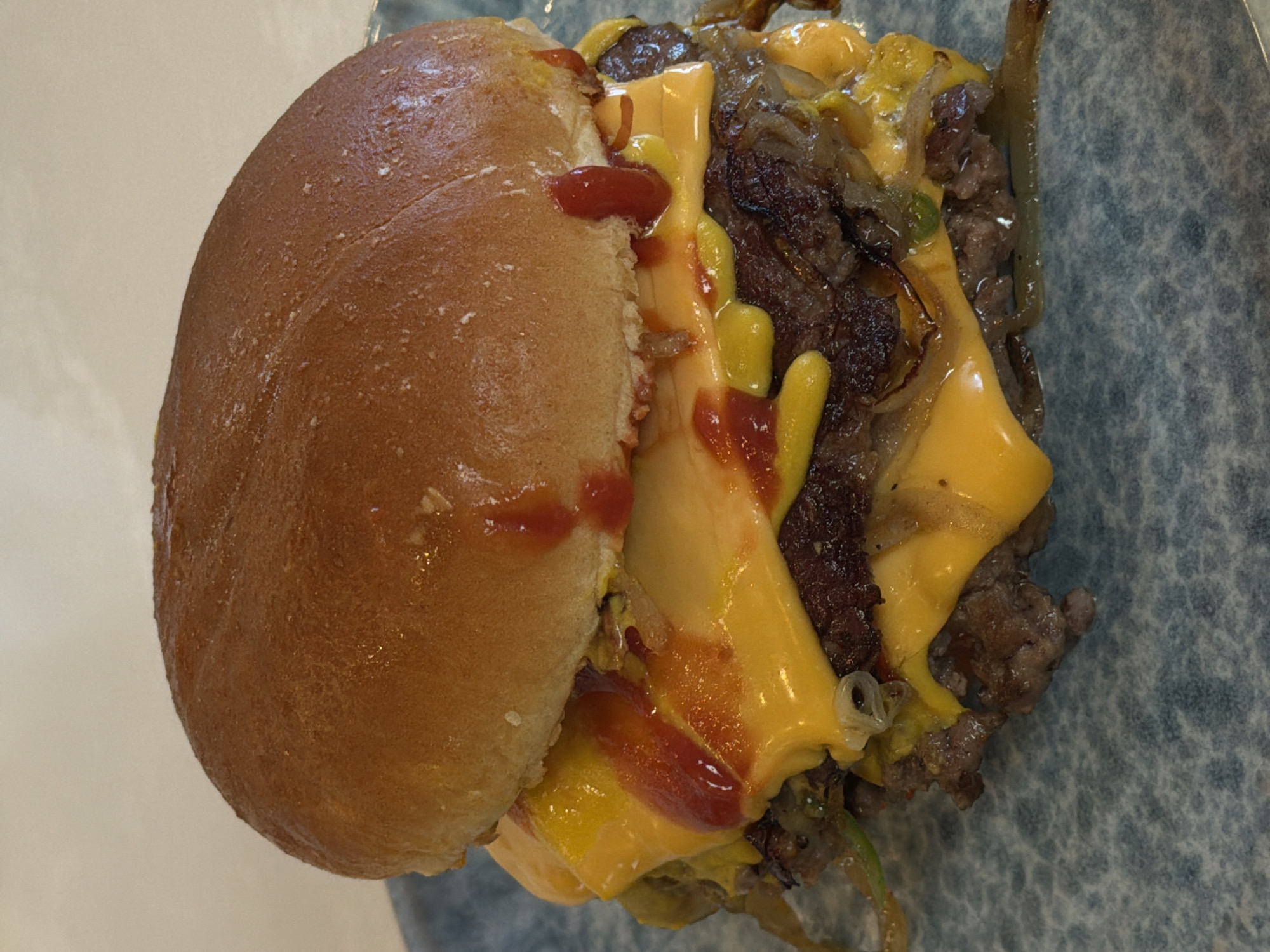 Burger meal documented across multiple photos in London