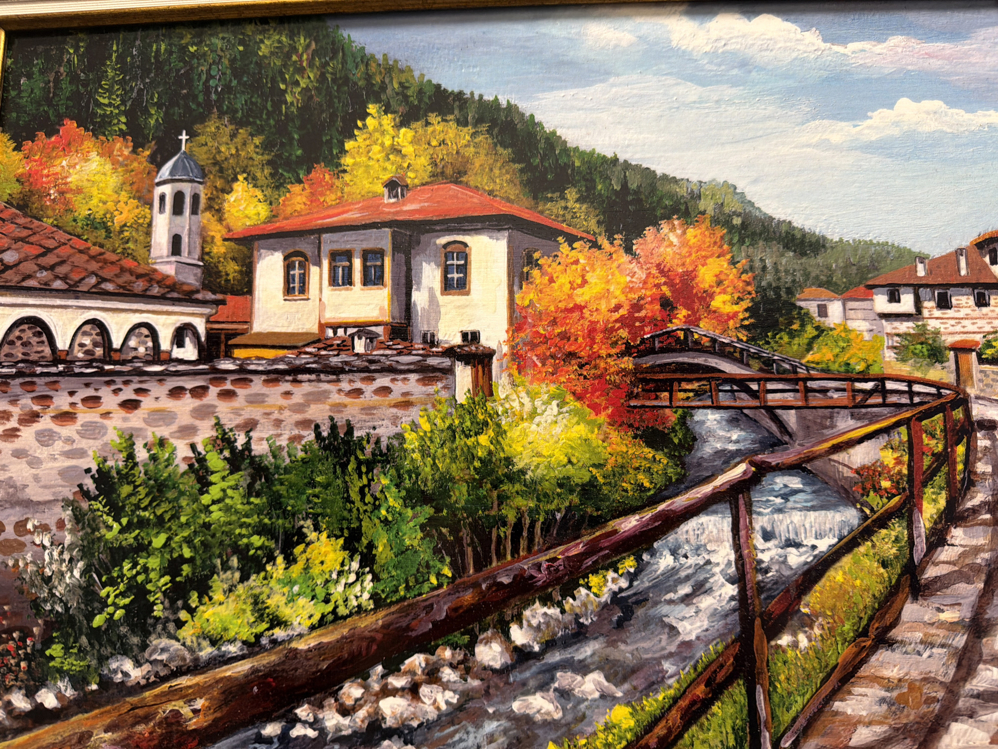 Painted scene of Devin, Bulgaria captures river and forest