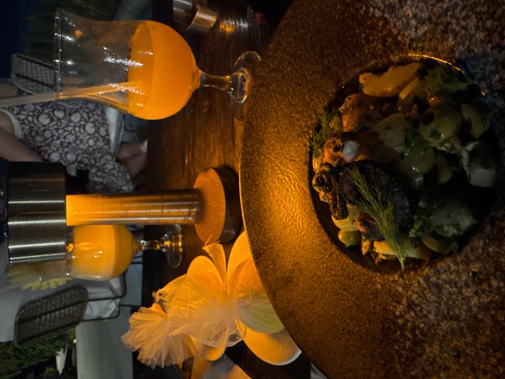 Evening dining experience captured at coastal restaurant in Indonesia