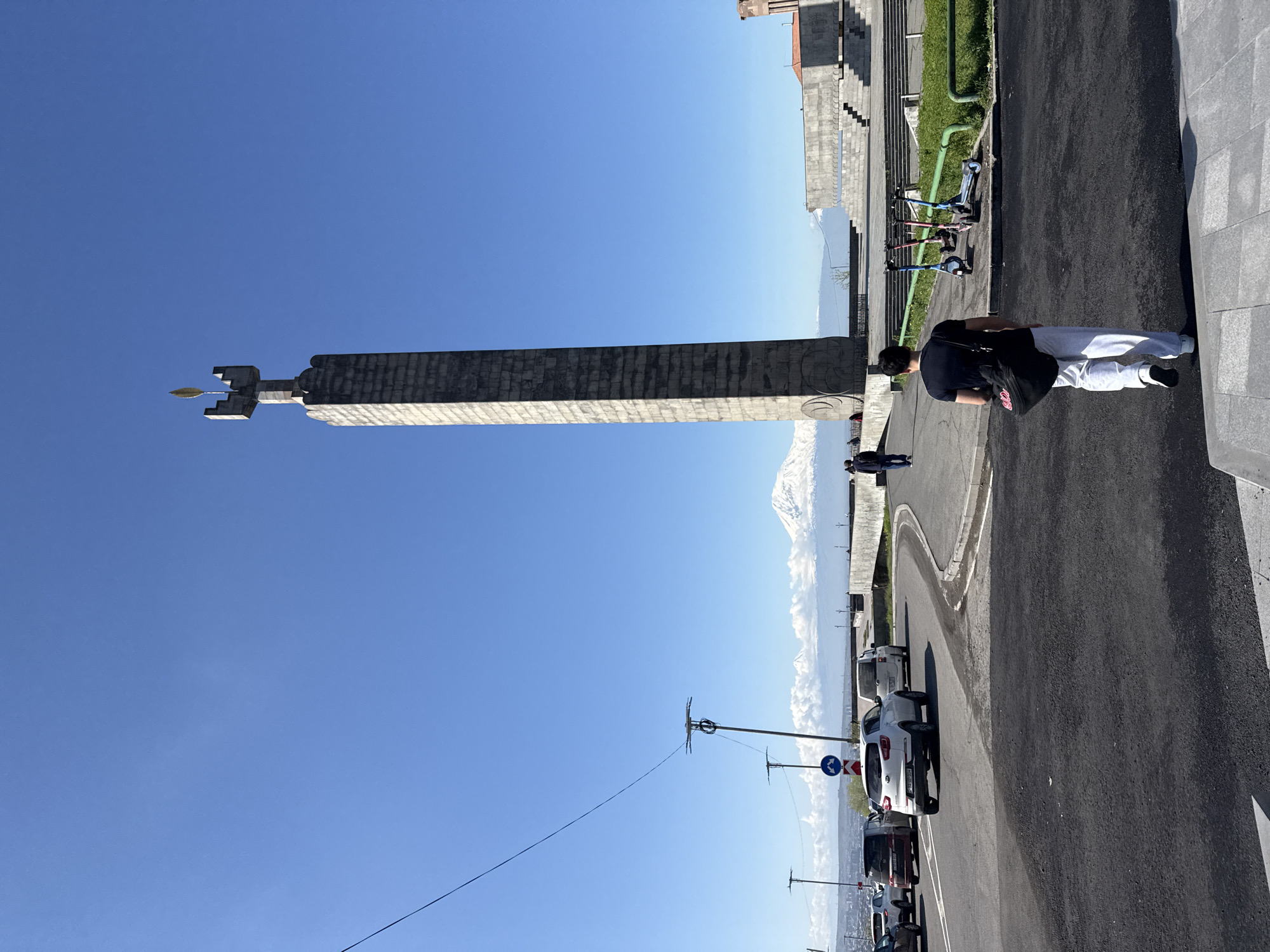 Morning tourist visit documented at Yerevan Cascade monument