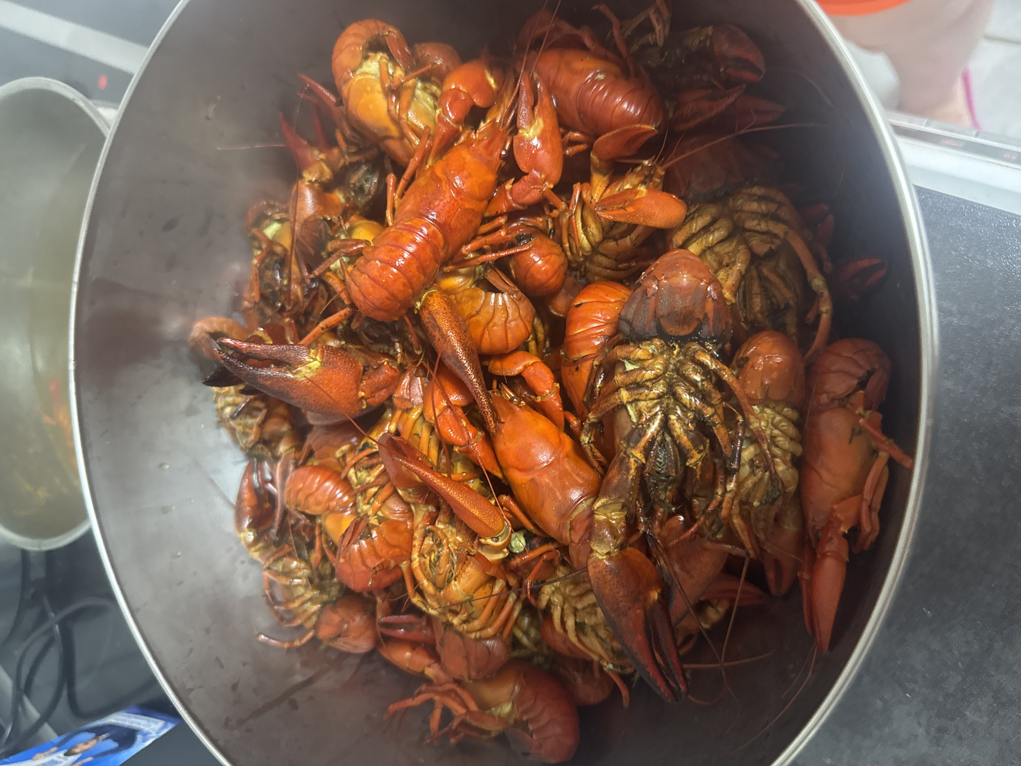 Big pile of cooked crawfish in Düren, Germany