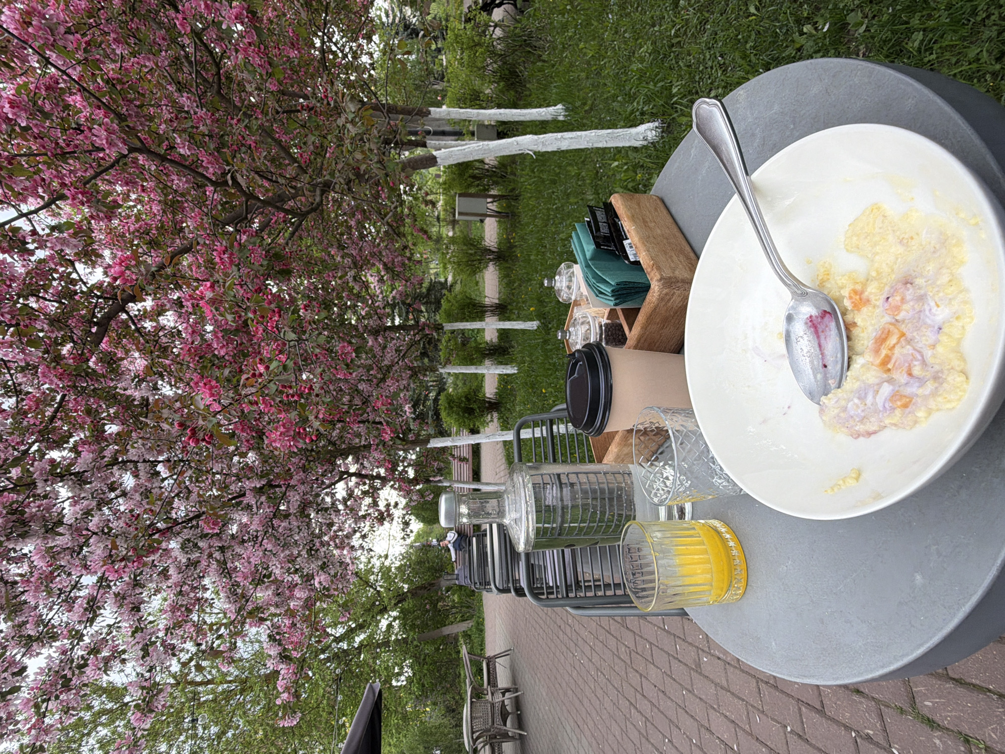 Morning breakfast scene captured at Khimki cafe with baby