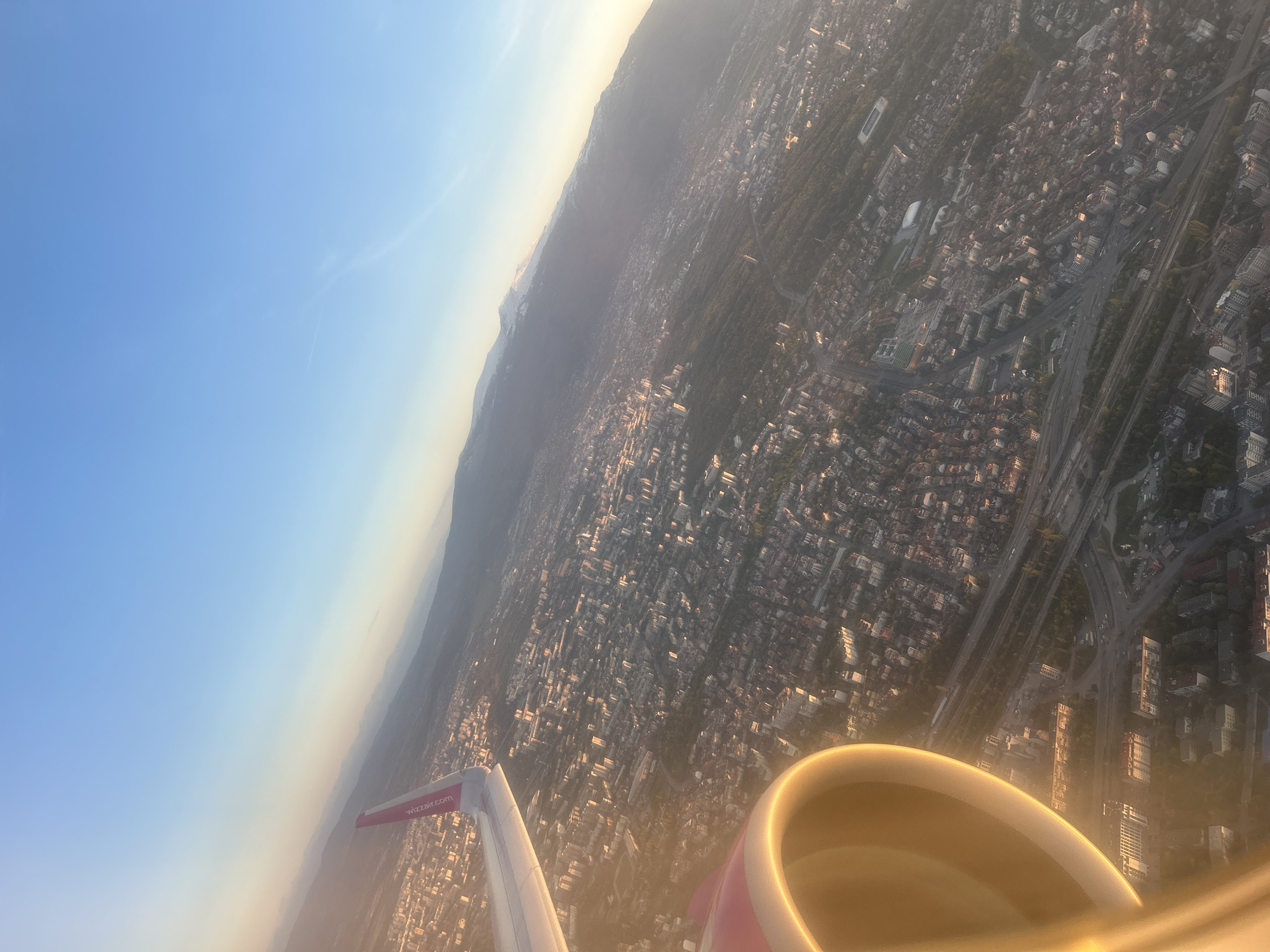 Aerial view of Sofia captured from aircraft window