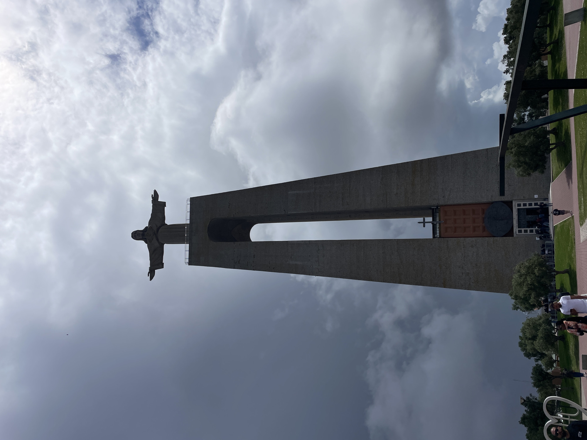 Cristo Rei monument observed from ground level in Lisbon