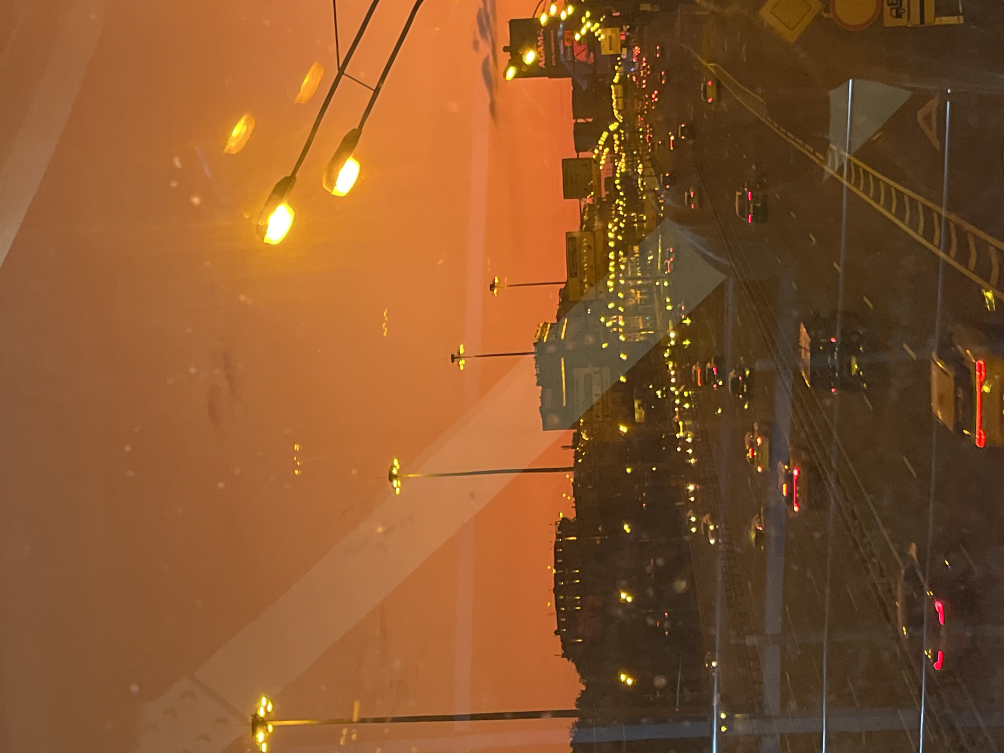 Evening around a Khimki highway bridge, golden hour to night