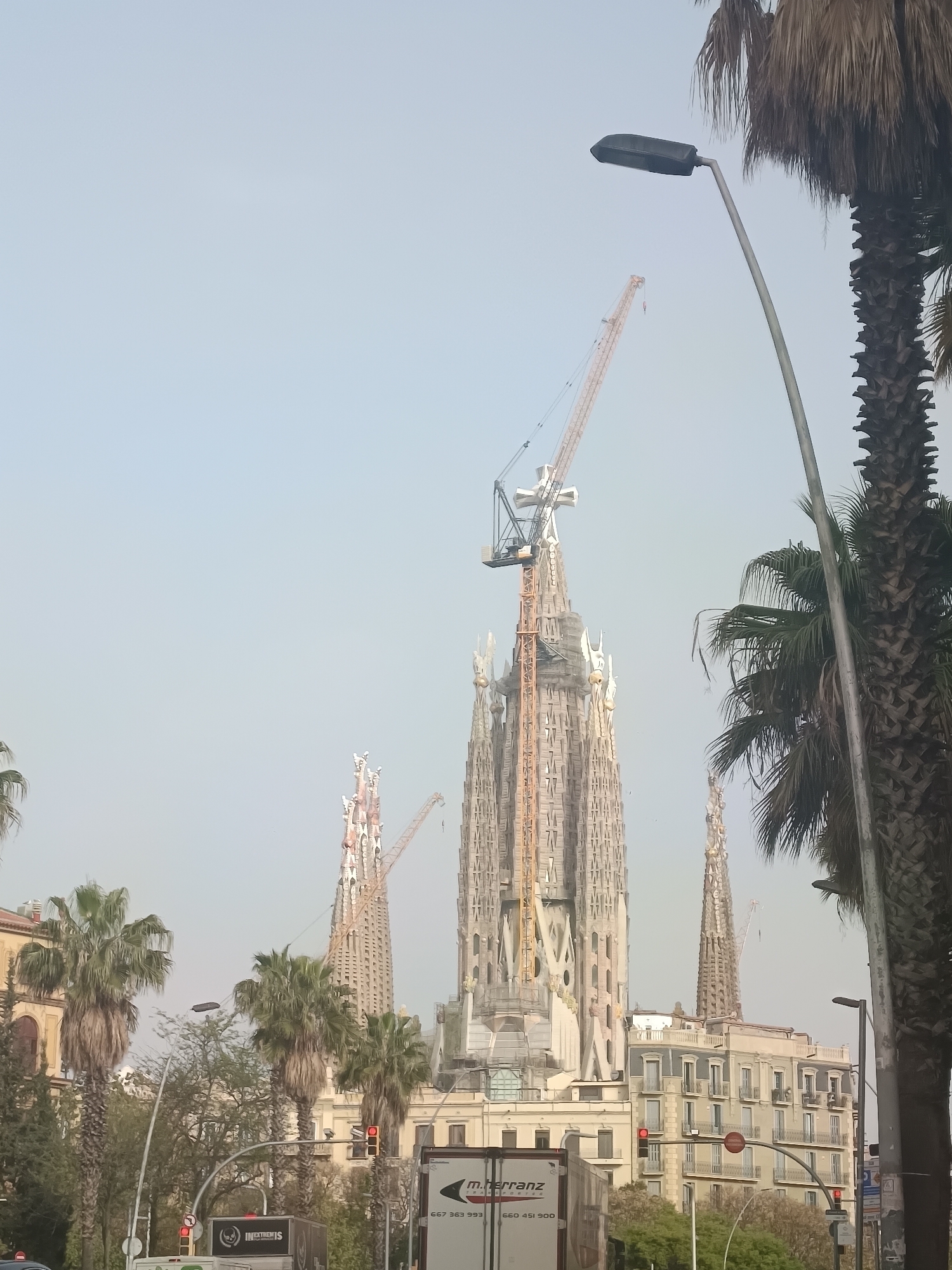 Sagrada Familia construction continues with cranes on tallest spire