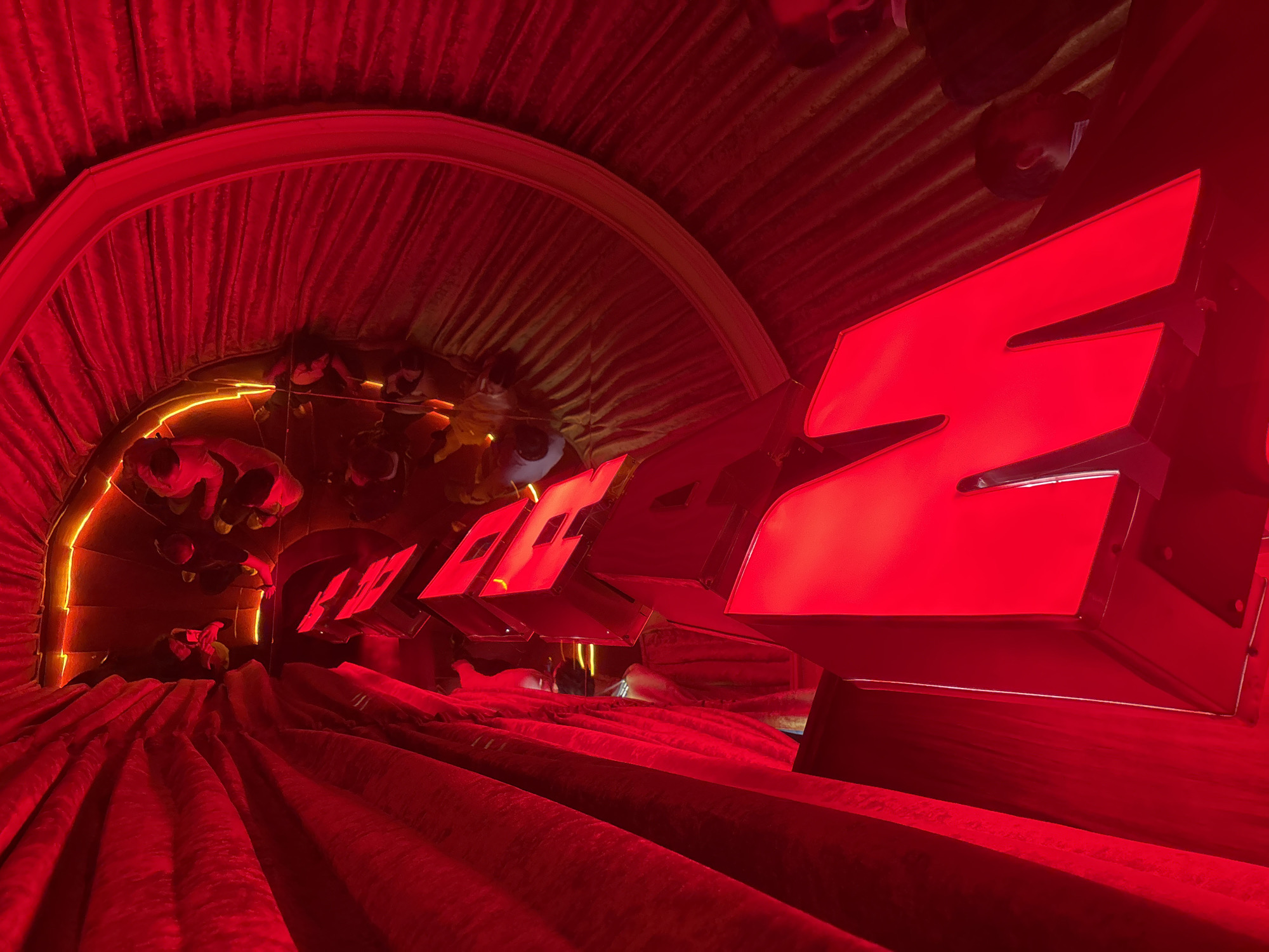 Red-lit tunnel interior documented in Mexico City