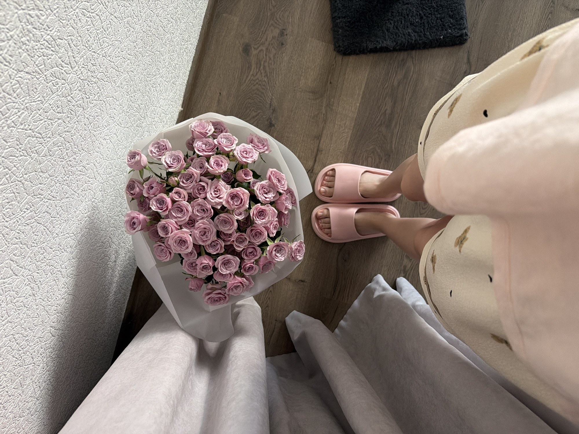 Morning at a Kyiv apartment: roses, a cat, and the view outside