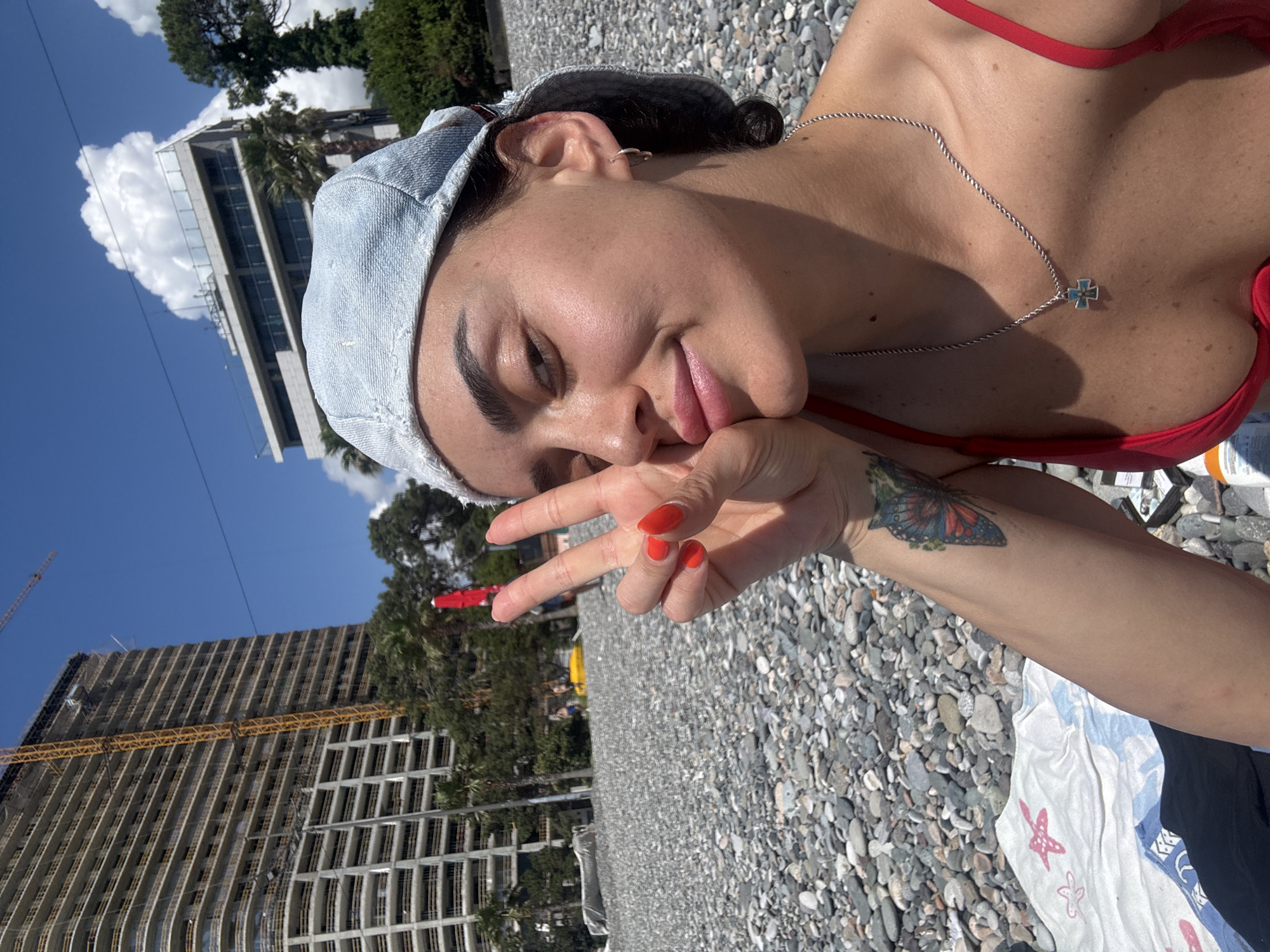 Lazy morning on Batumi's pebble beach, Black Sea coast