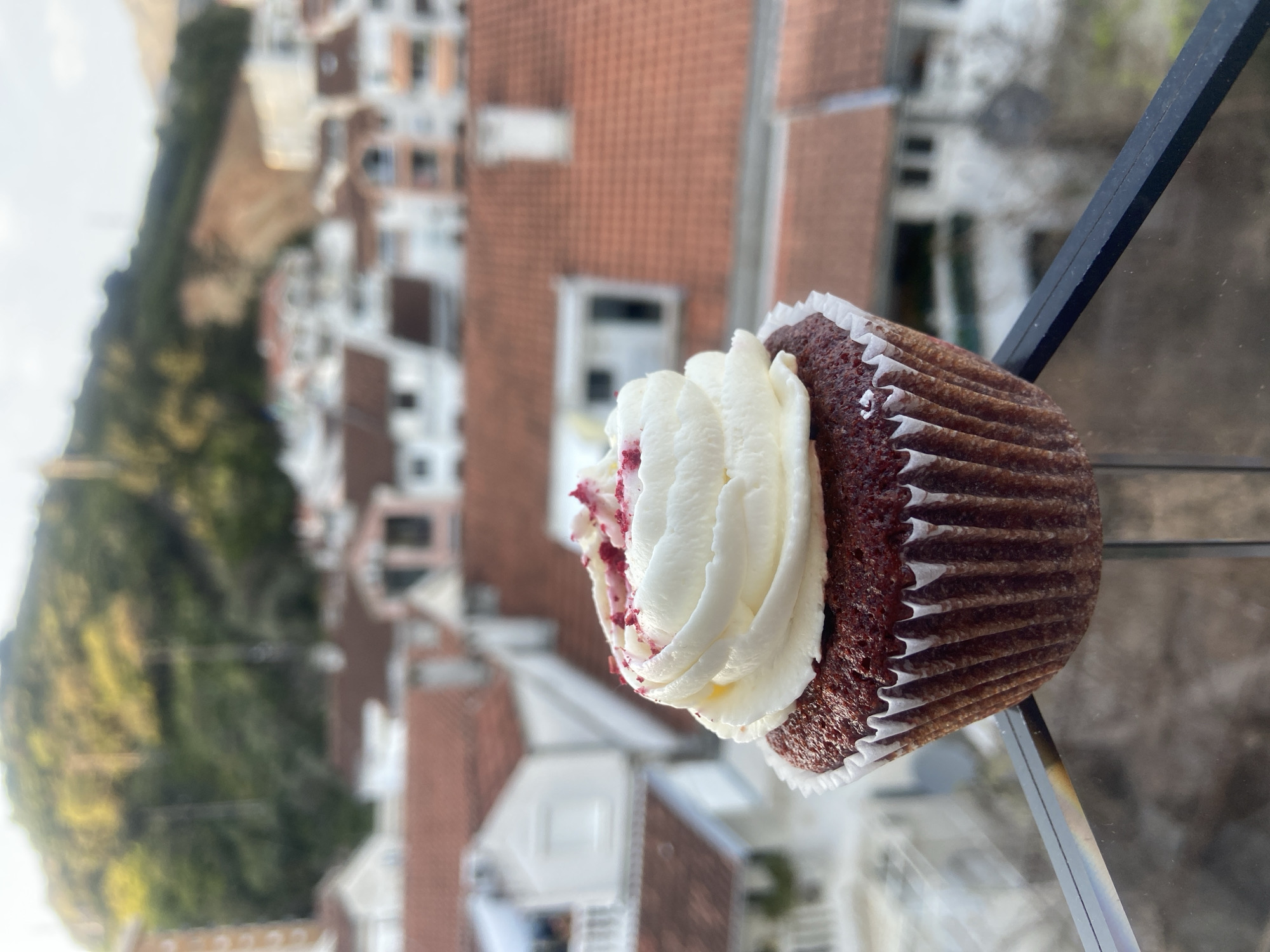 Afternoon coffee and cupcakes documented in Budva, Montenegro