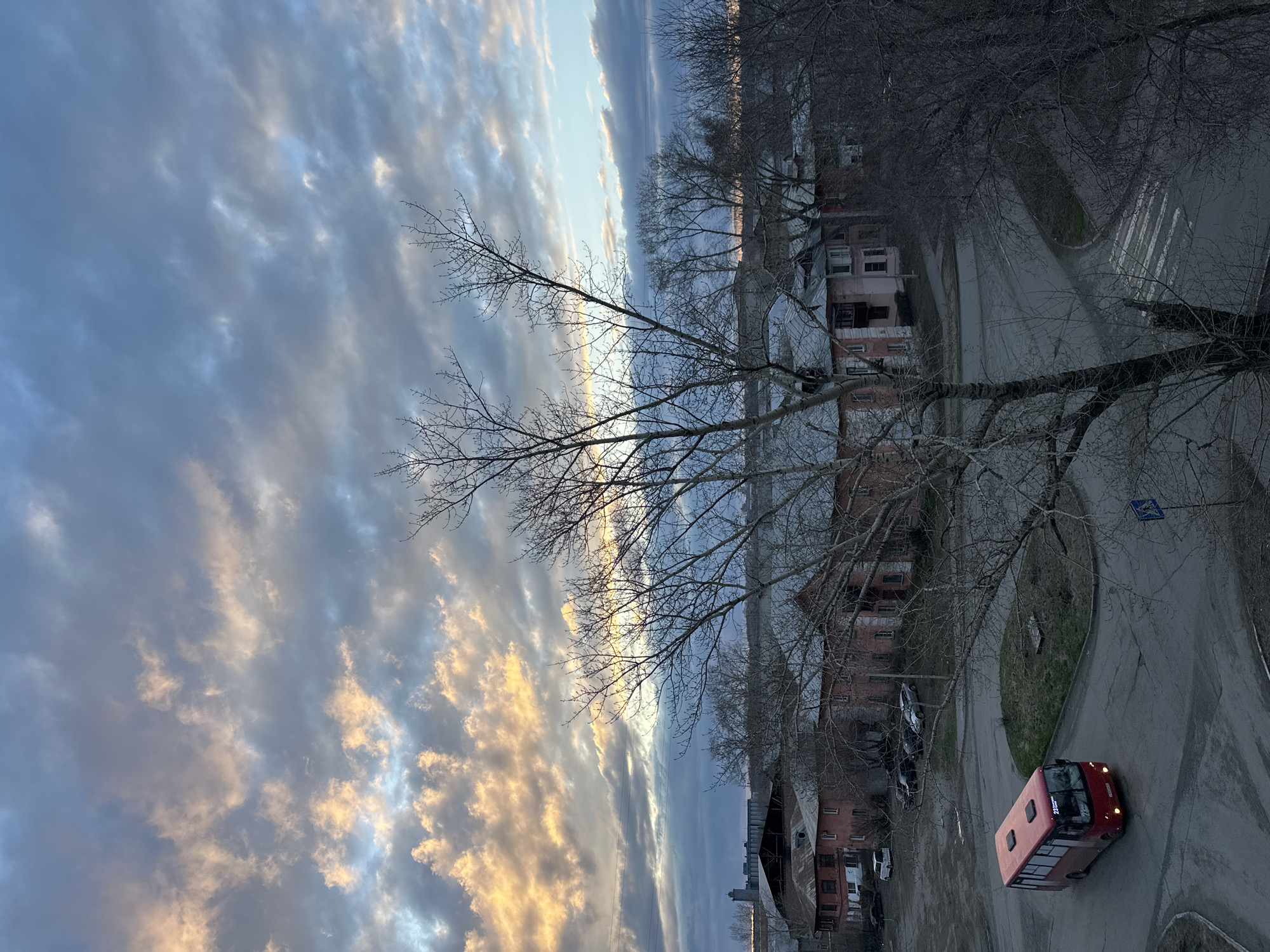 Aerial street views captured during sunset in Biysk, Russia