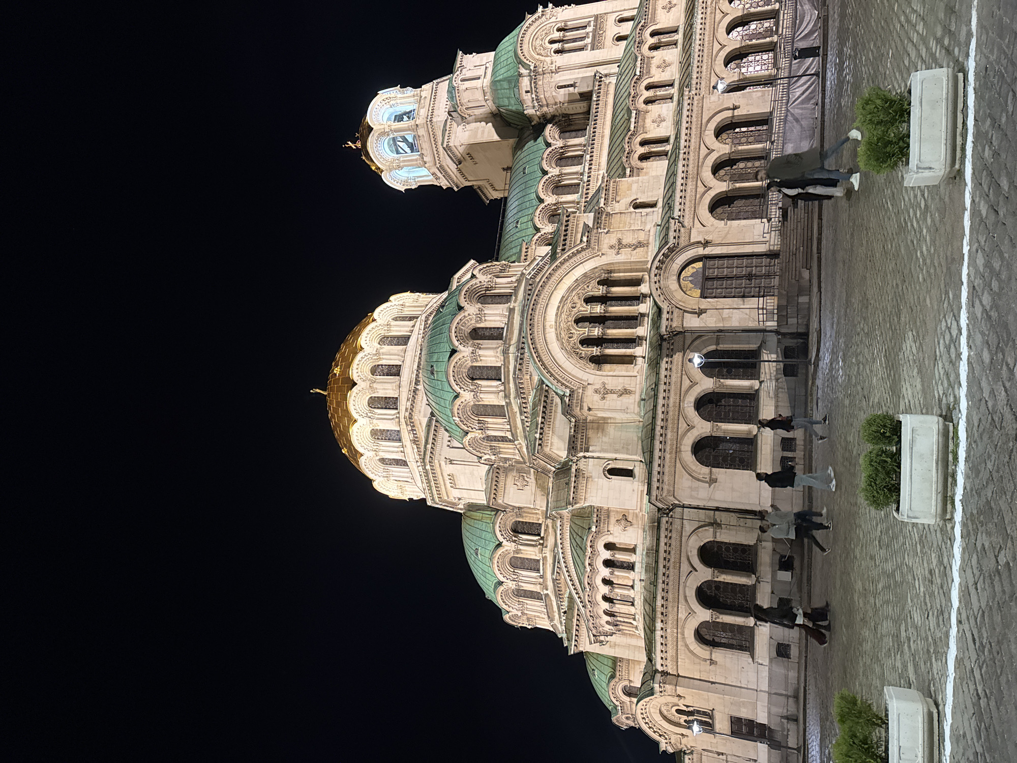Alexander Nevsky Cathedral illuminated at night in Sofia