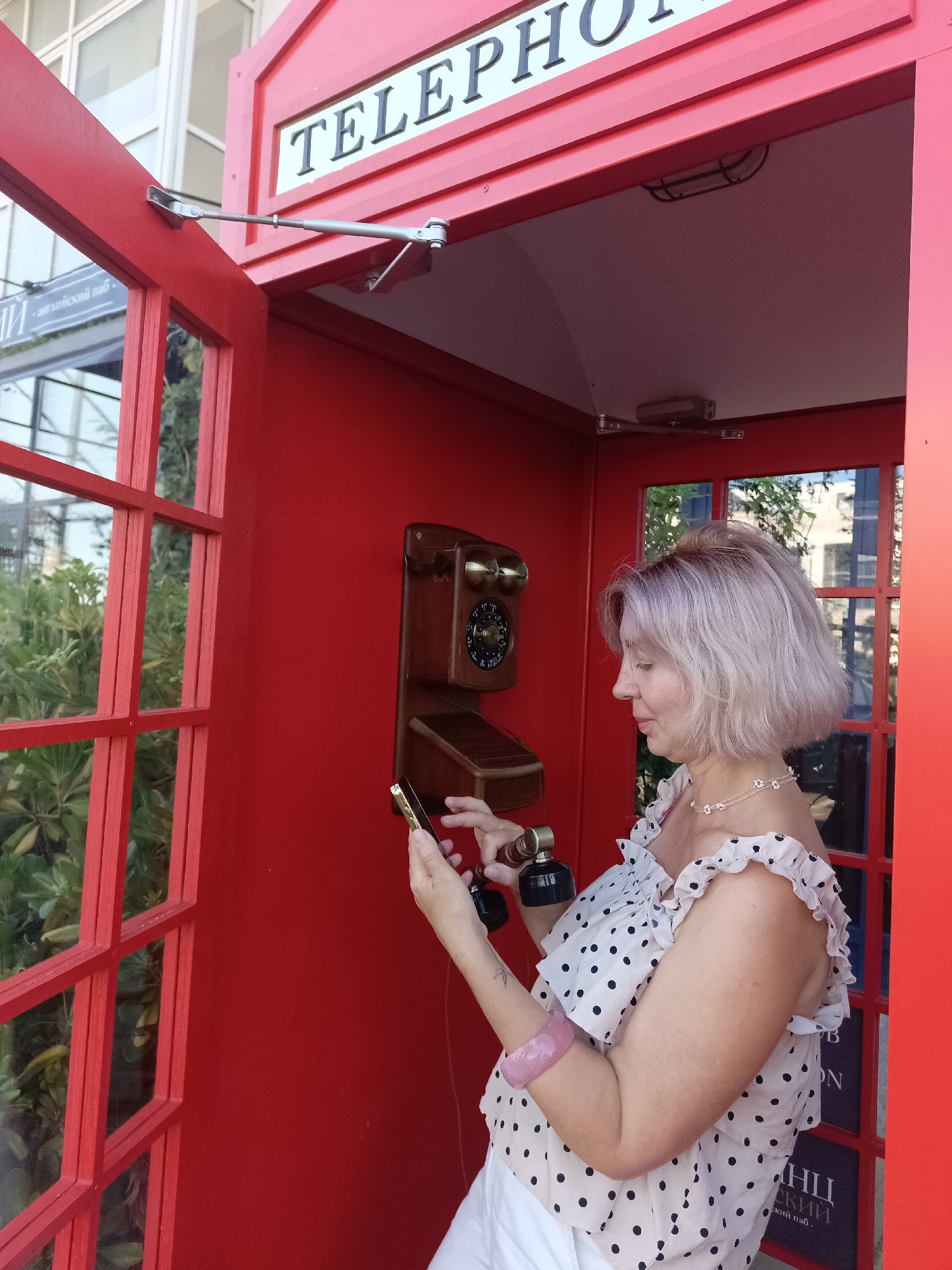 Red phone booth and wildlife at a Sirius park attraction