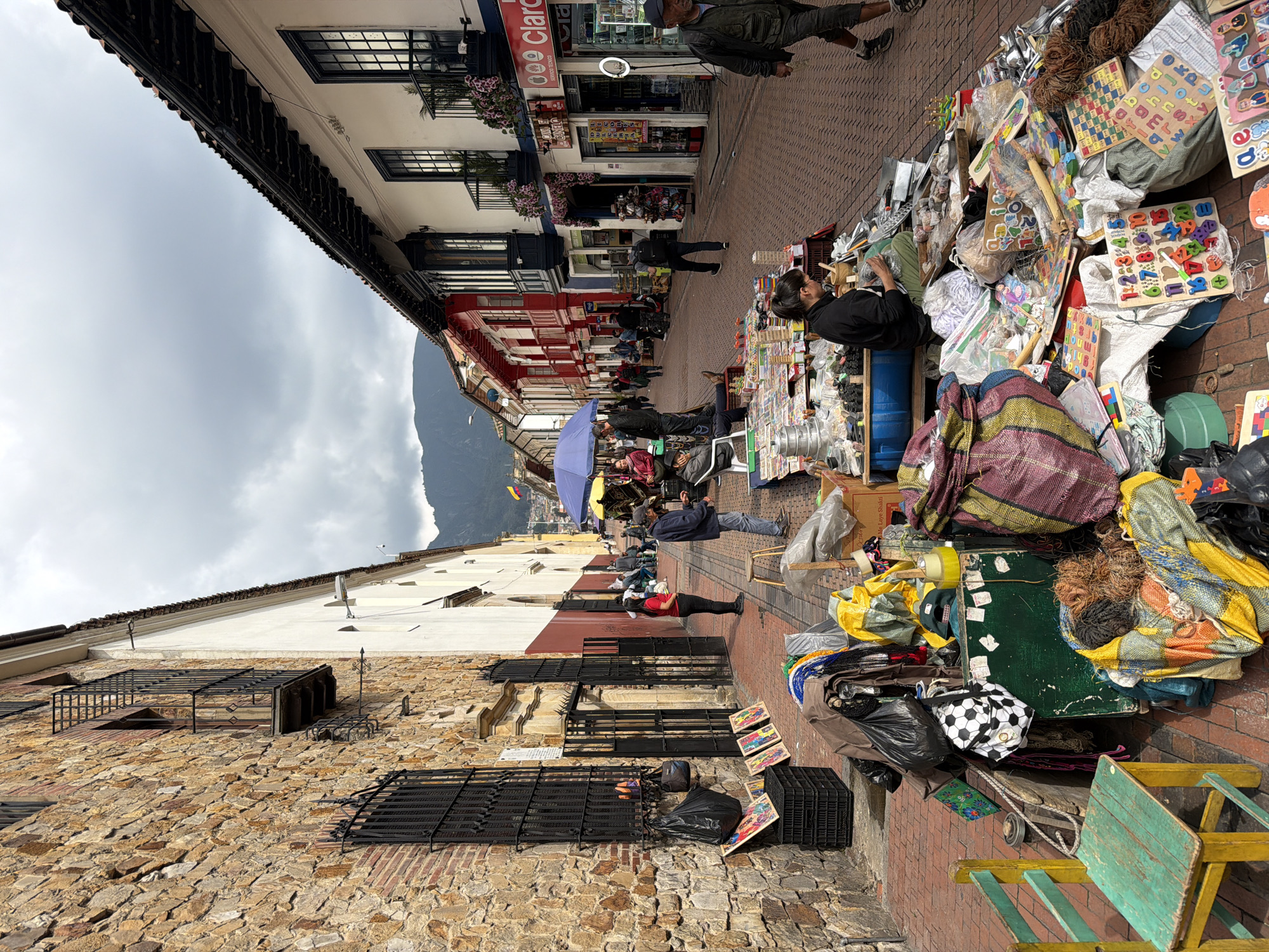 Evening dining and street market activity in Bogota