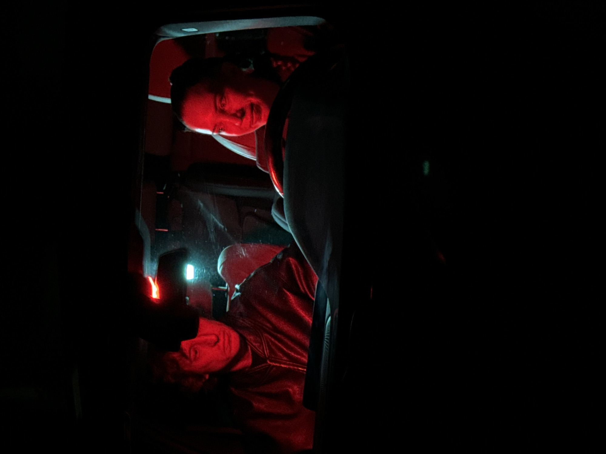 Two people spotted in illuminated vehicle in Moscow