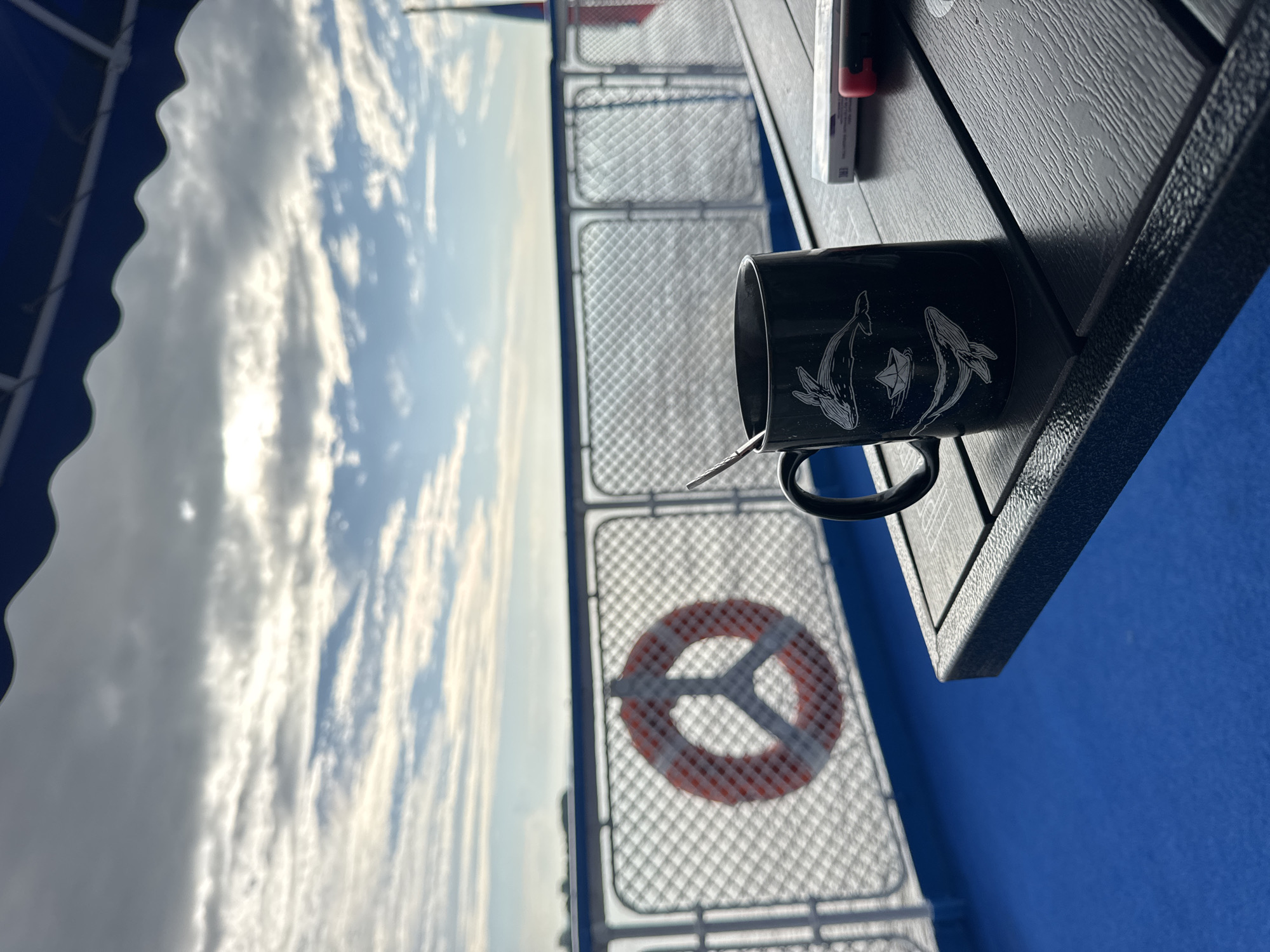 Morning coffee on a Russian ferry heading north