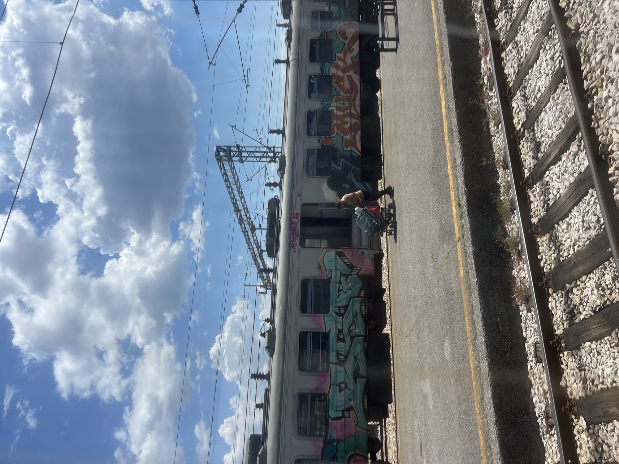 Graffitied train spotted at Podgorica station by passing passengers