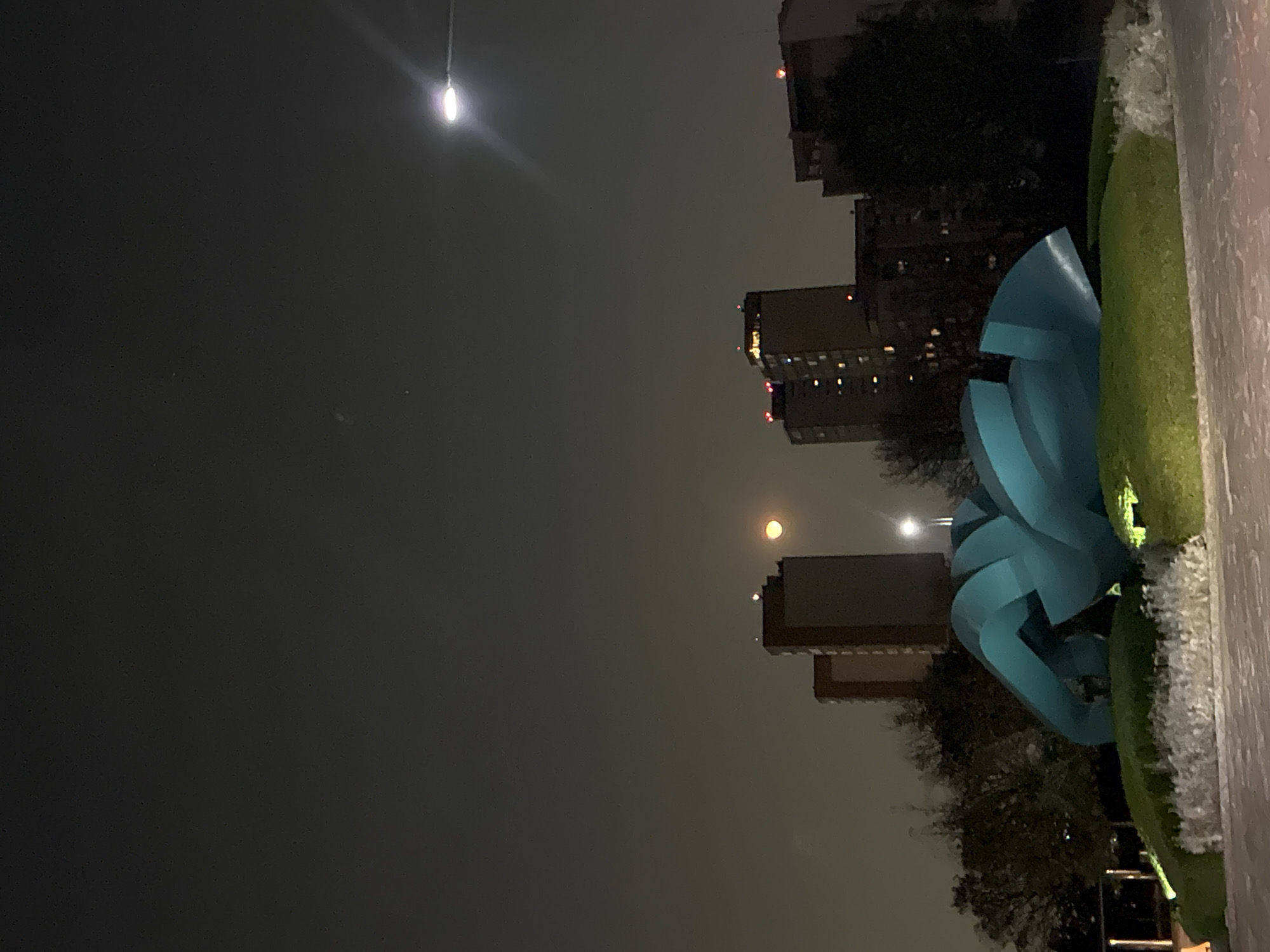 Blue abstract sculpture spotted in Huixquilucan park at night