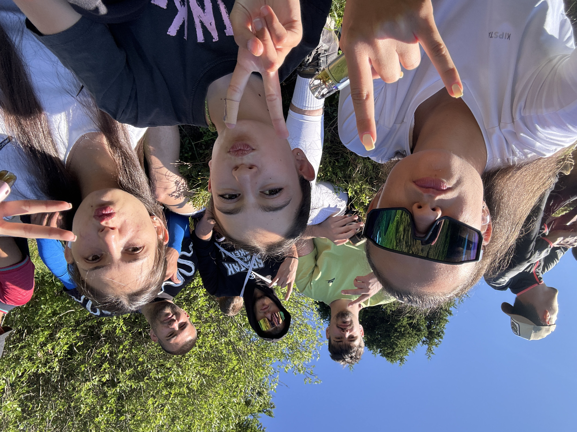 Group selfie in sunny outdoors near Bistritsa, Bulgaria