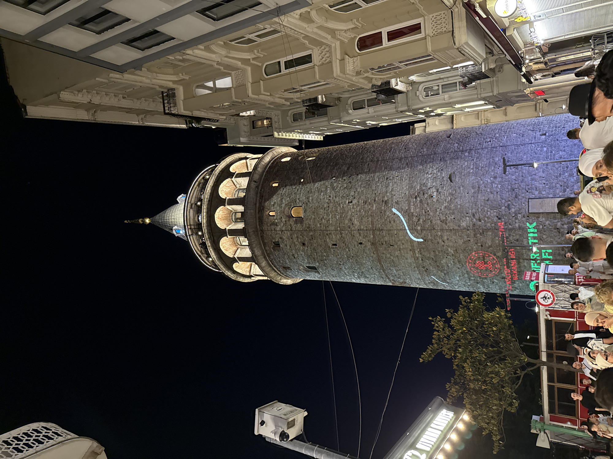 Galata Tower photographed illuminated at night in Beyoğlu