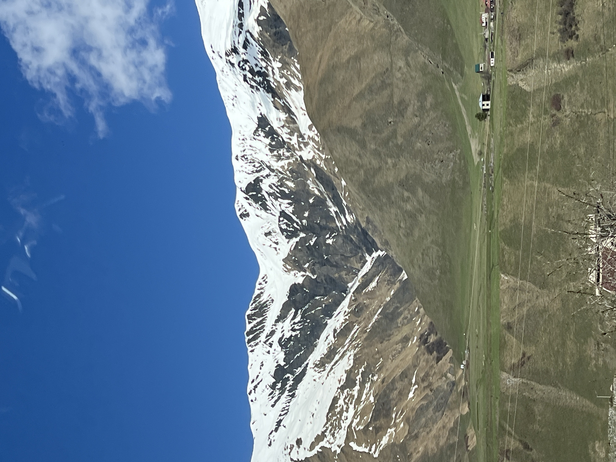 Snow-covered mountain photographed near Khurtisi, Georgia