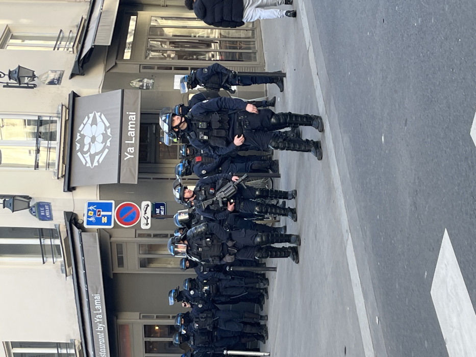 Police in riot gear deployed at Paris intersection
