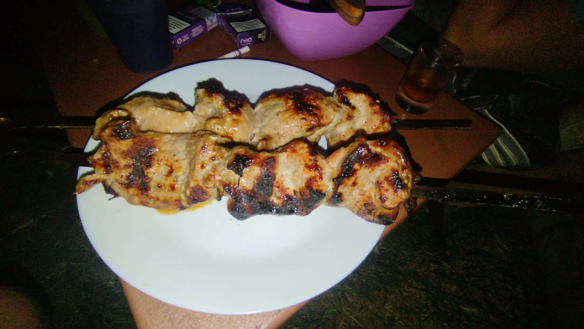 Backyard shashlik night over open embers in Kostiantynivka