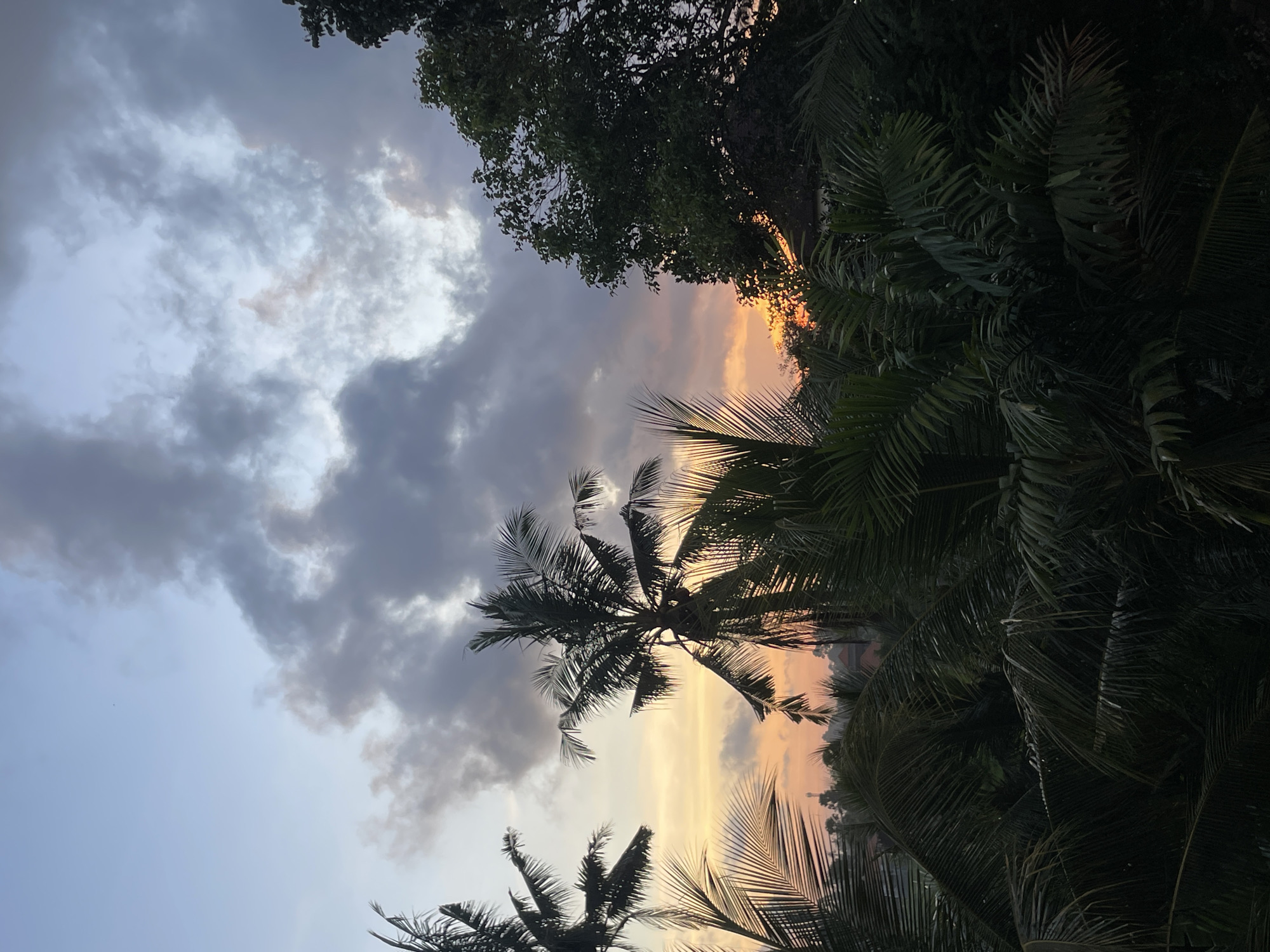 Storm clouds meet orange sunset in Ubud, Indonesia