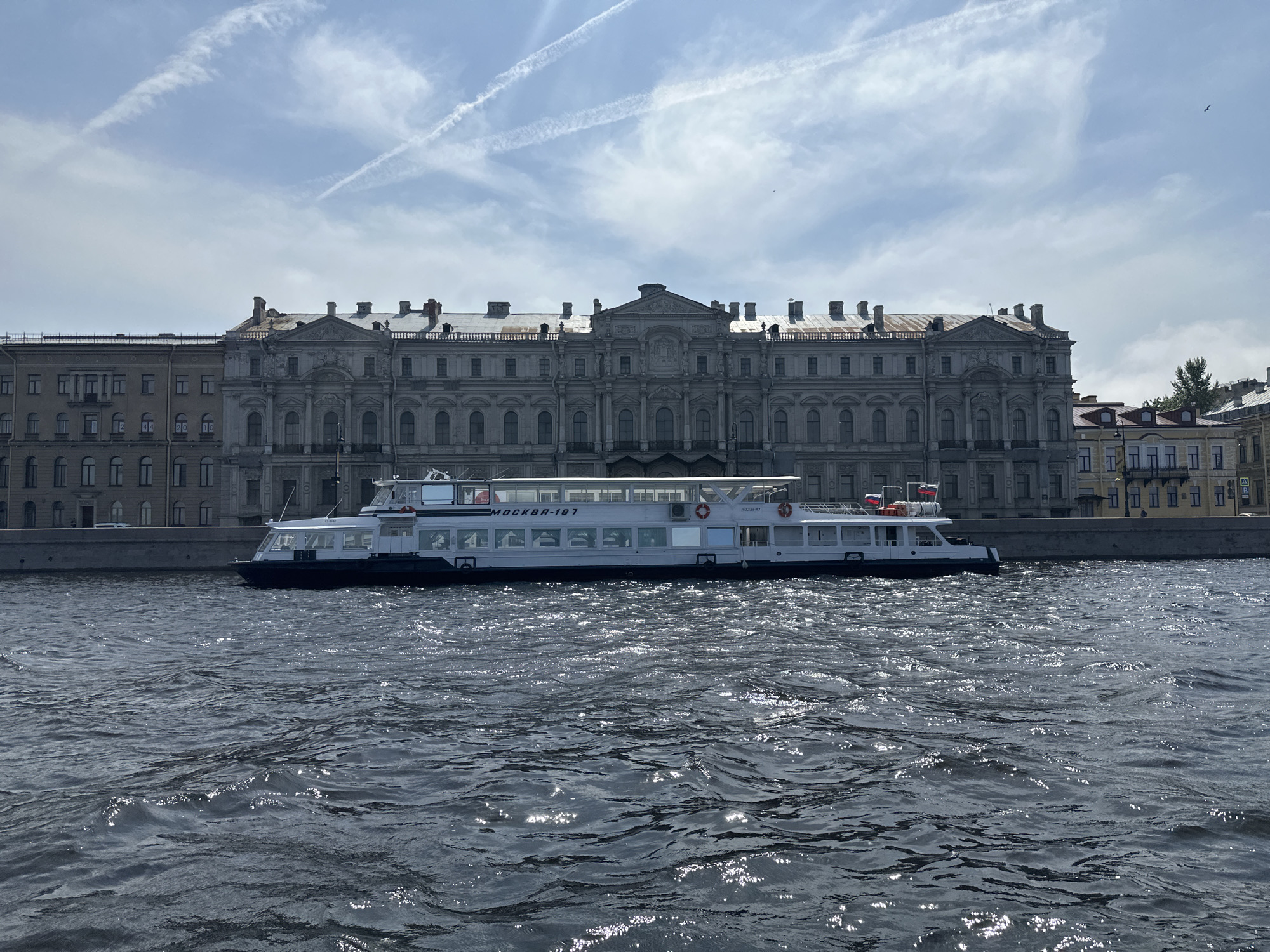 Riverboat spotted near Winter Palace in St. Petersburg