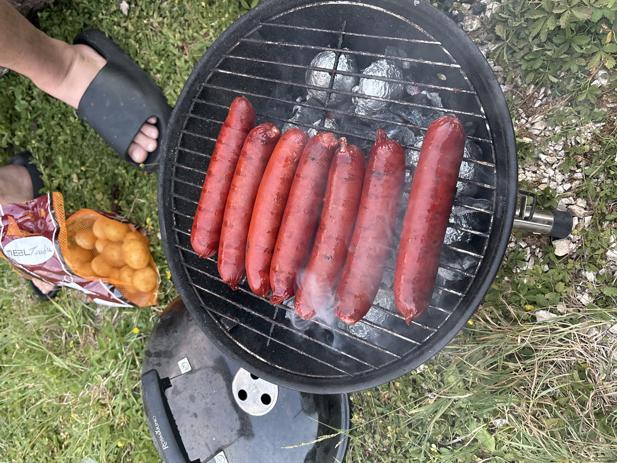 Sausages on a charcoal grill in Grahovo, Montenegro