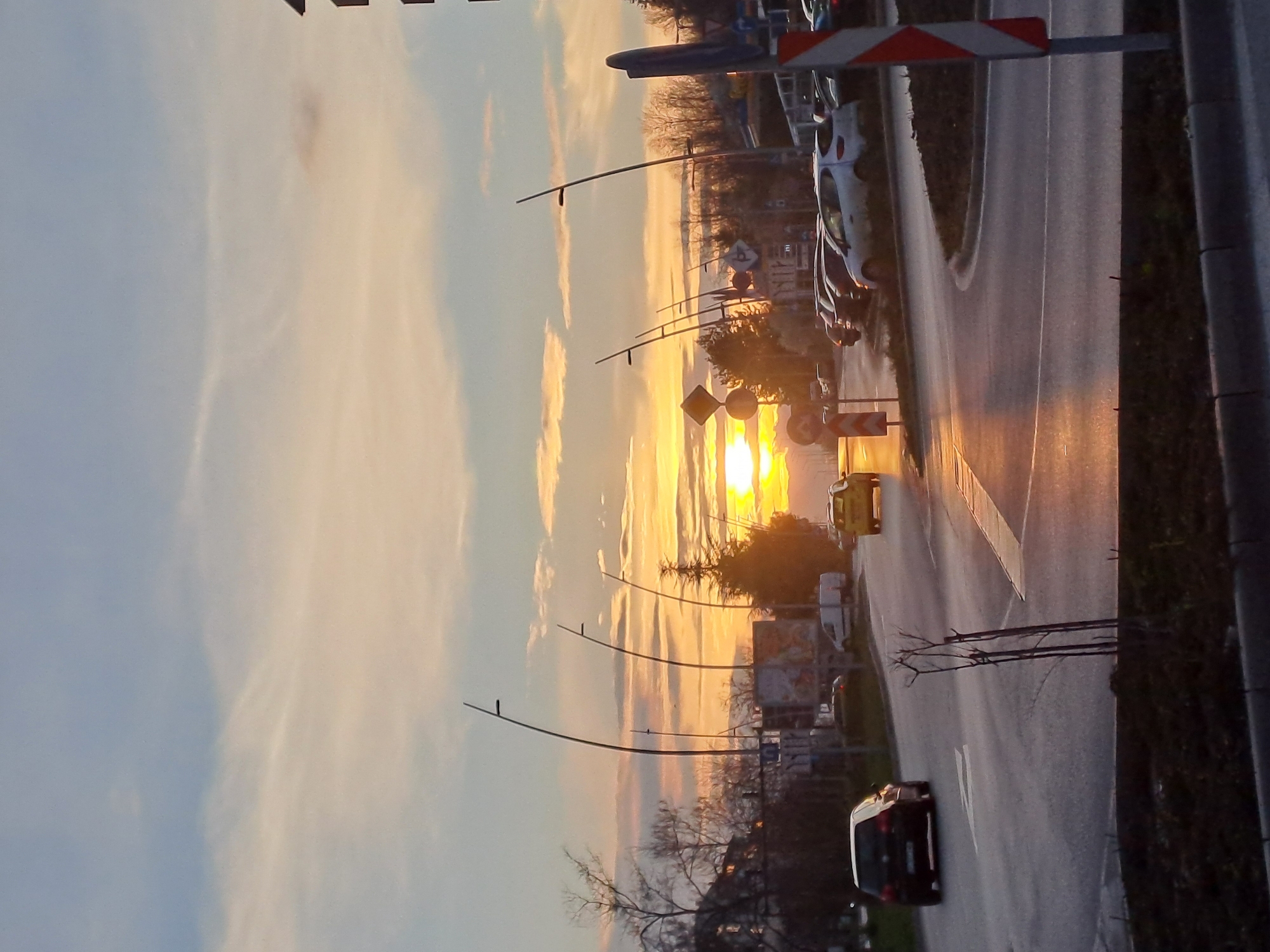 Sunset captured over busy road in Veliko Tarnovo
