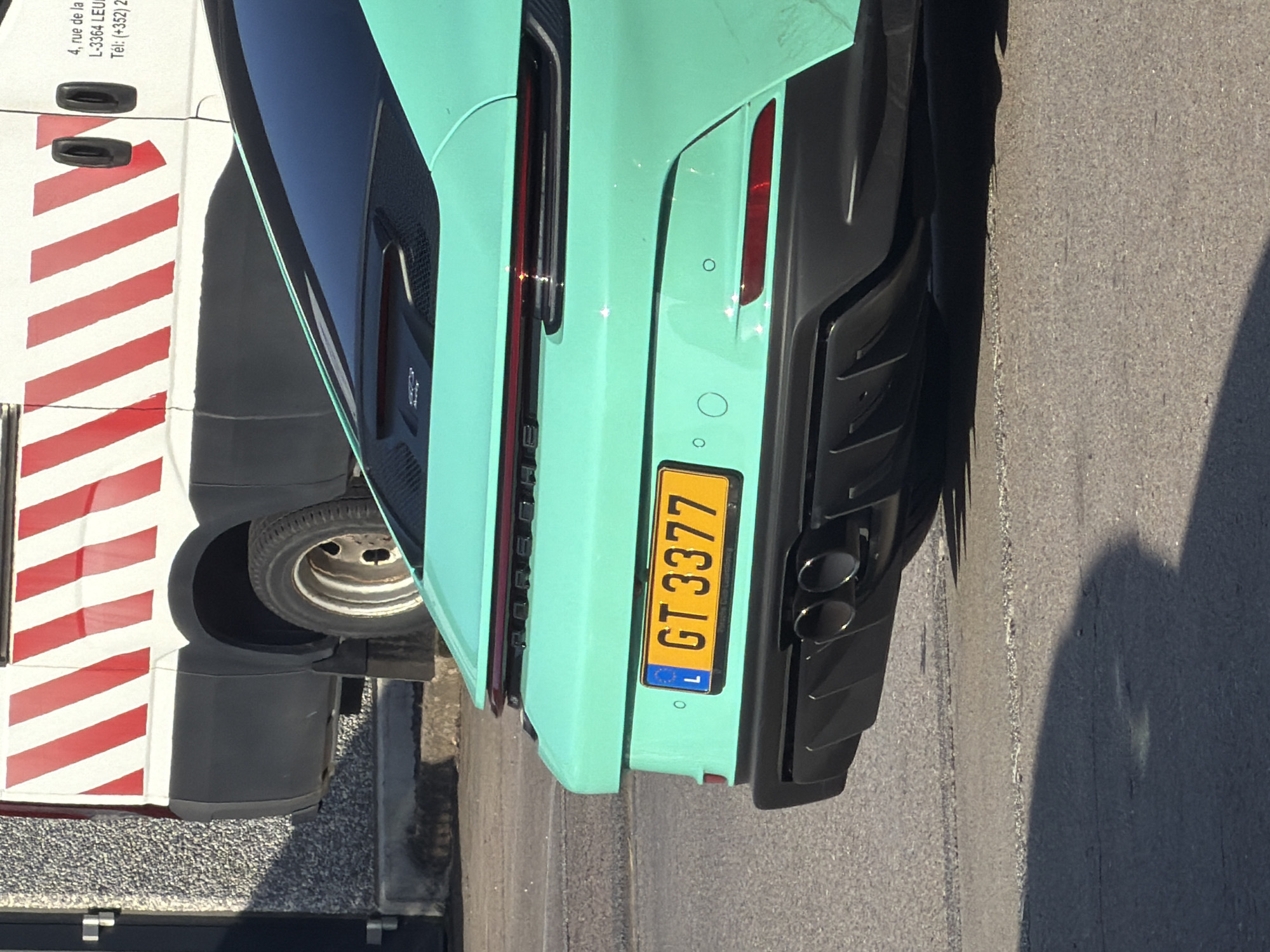 Turquoise Porsche GT3 and assorted vehicles spotted in Leudelange