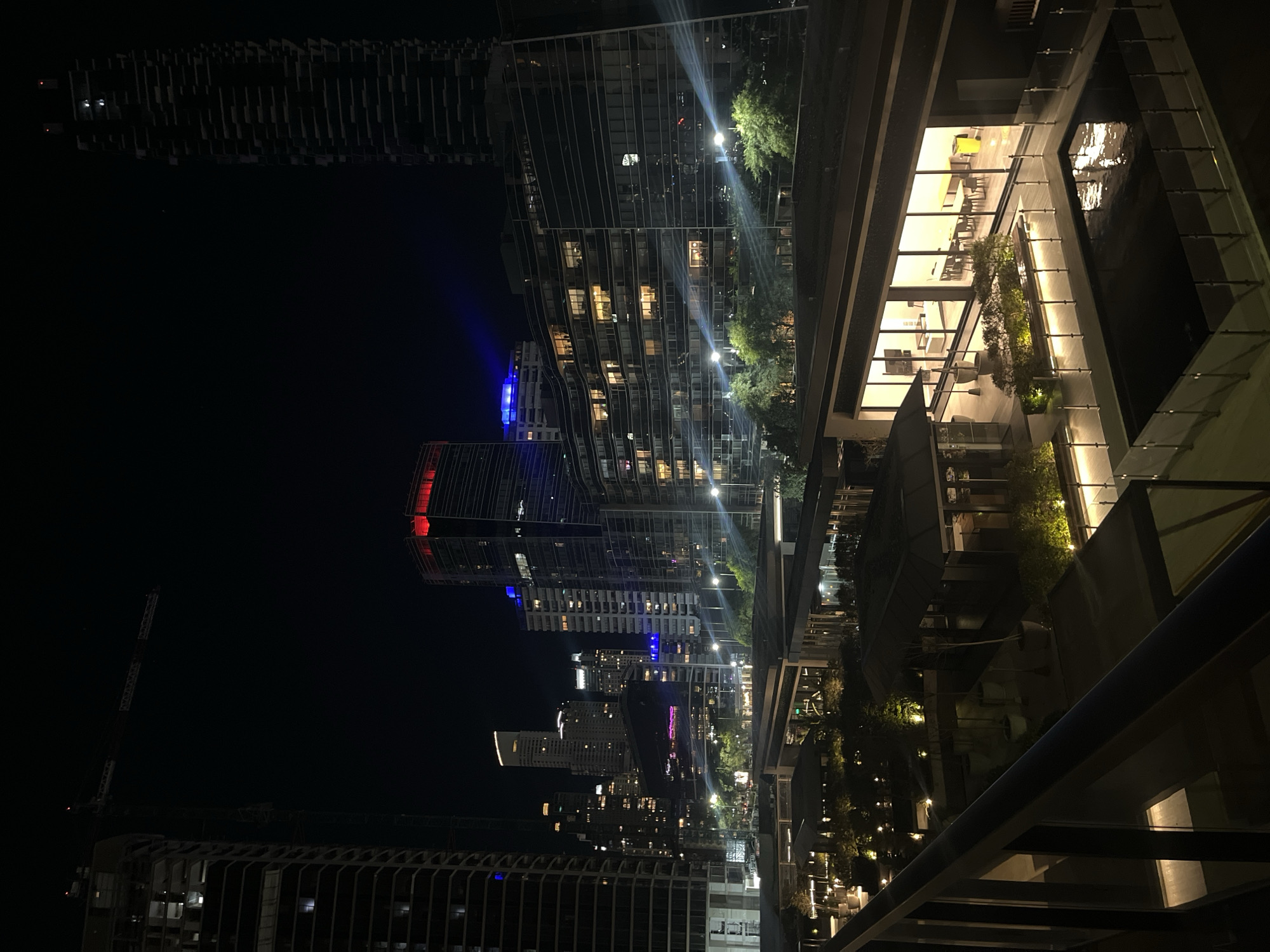 Buenos Aires skyline photographed from balcony at night