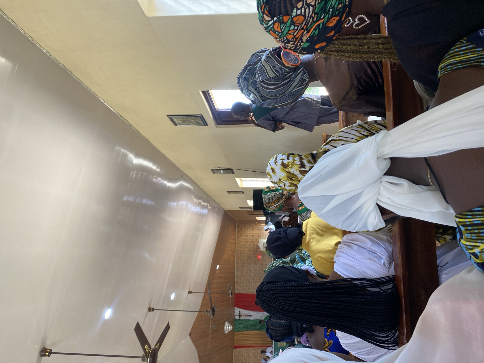 Sunday service at a Bauchi church, congregation in traditional dress