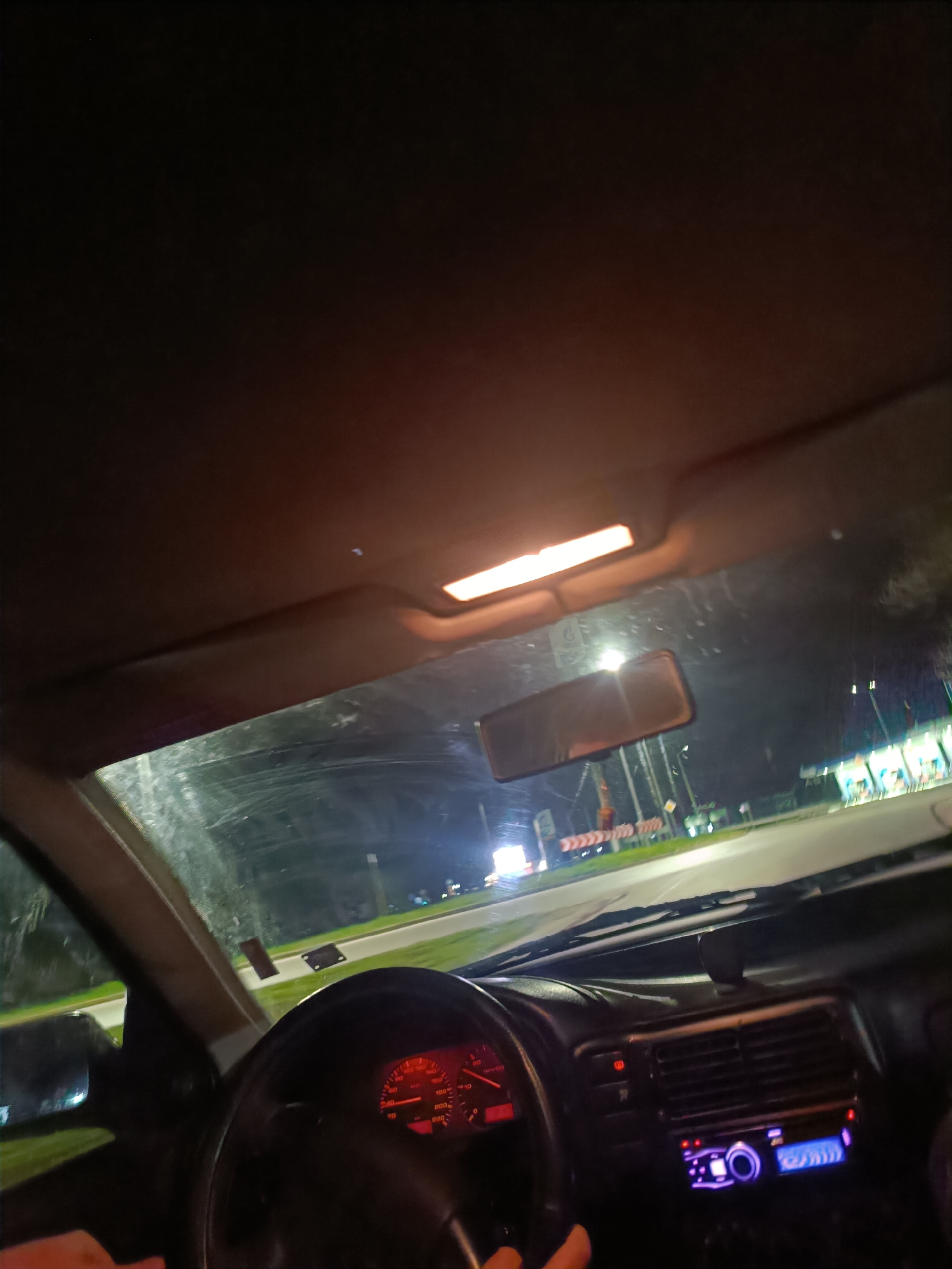 Night drive captured from inside car in Plovdiv