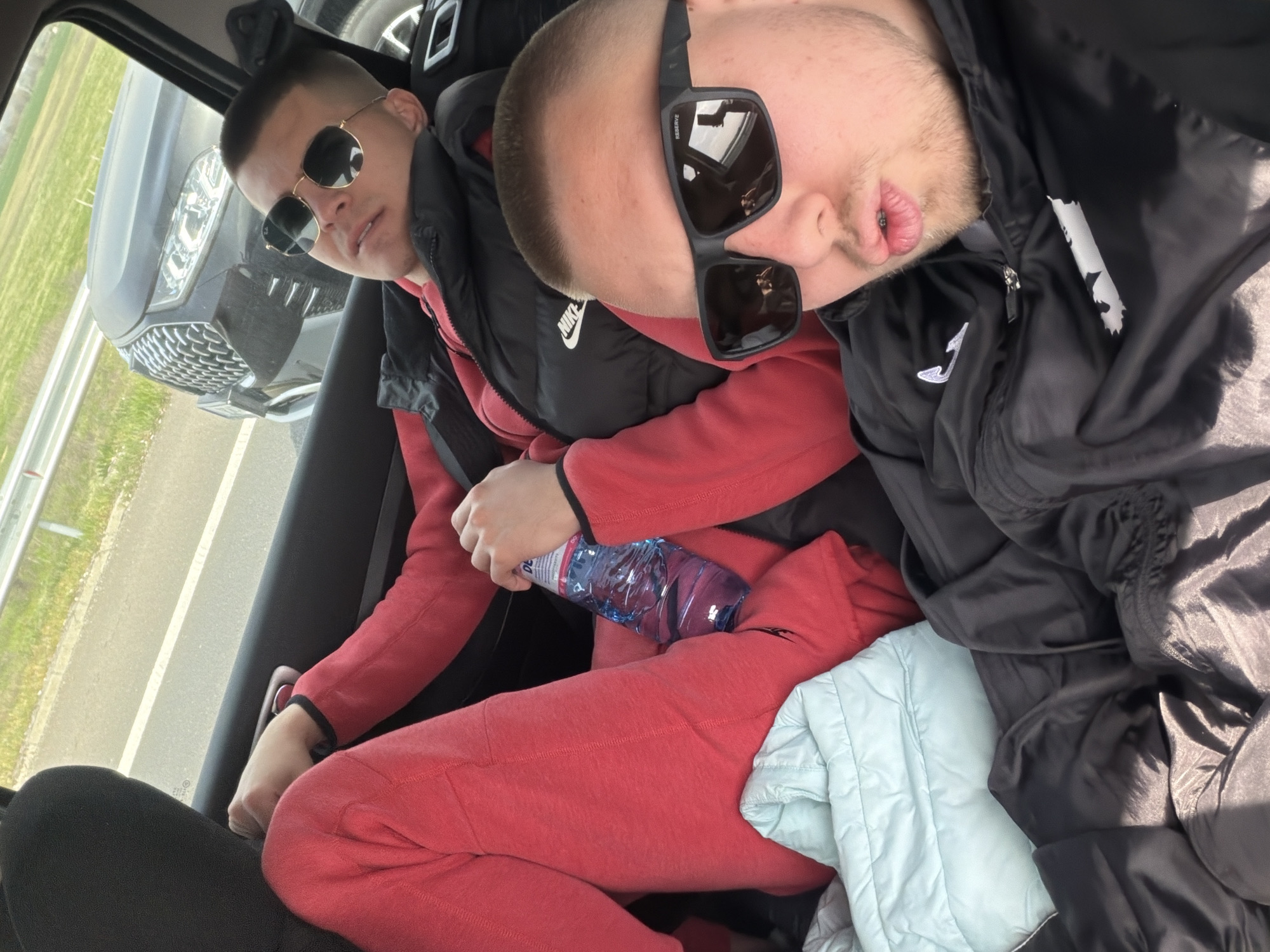 Two men travel by car through Pazardzhik region, Bulgaria