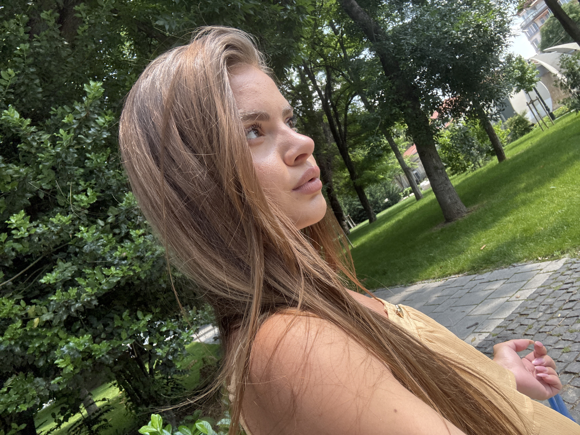 Morning walk documented through selfies and park scenes in Plovdiv
